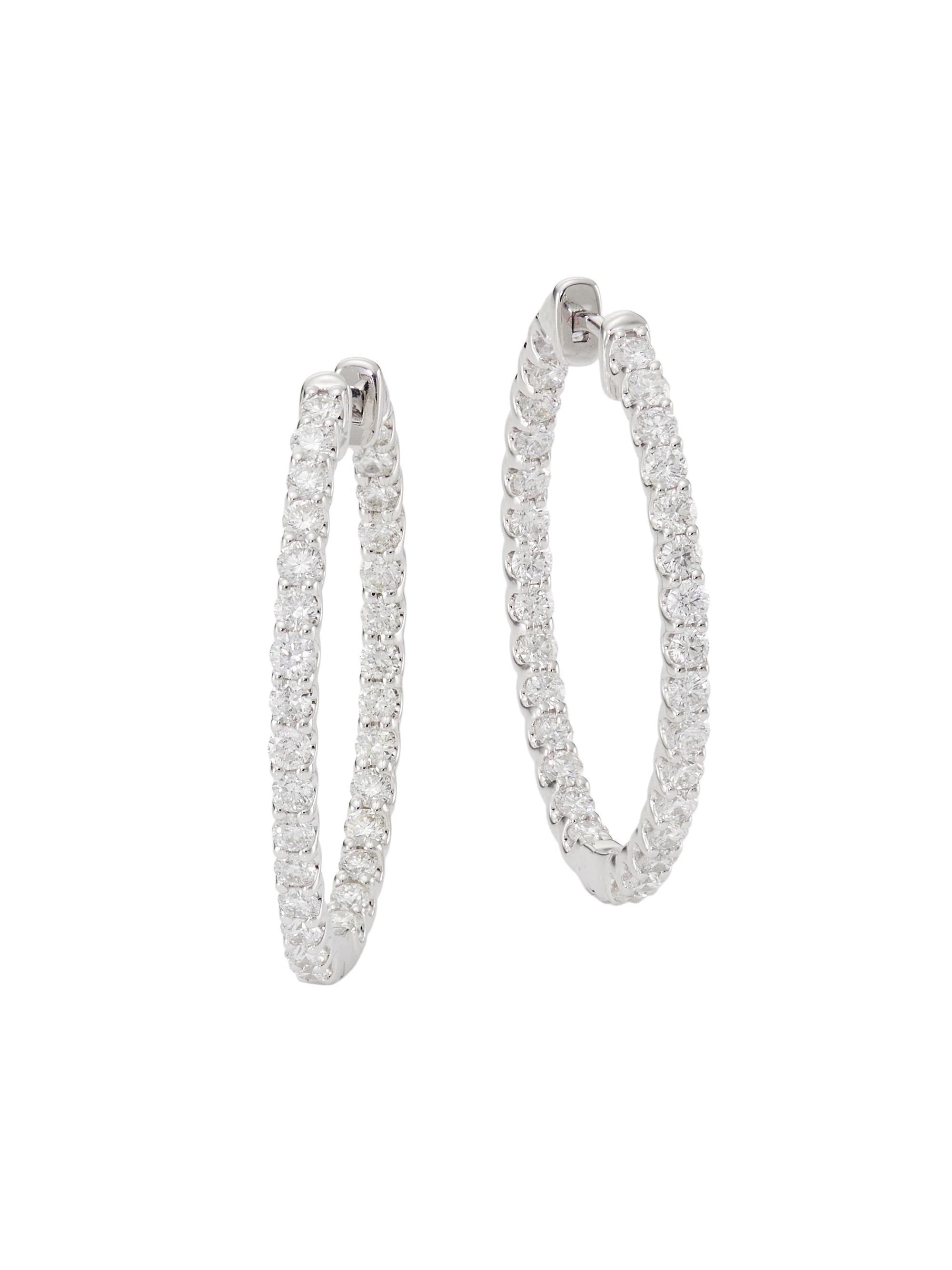 Saks Fifth Avenue Collection Women's 14K White Gold & 2 TCW Diamond Oval Inside-Out Hoop Earrings - White Gold
