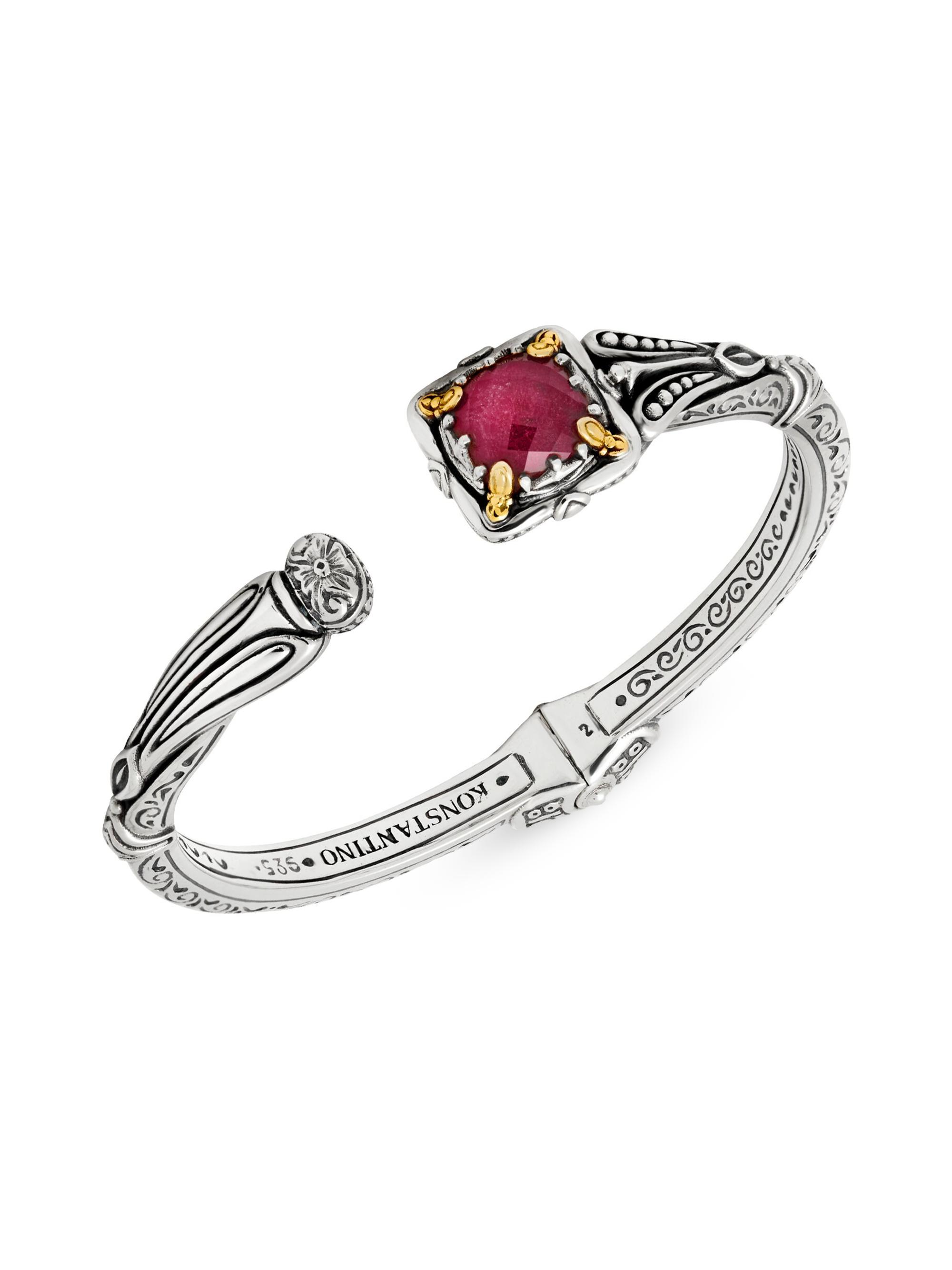 Konstantino Women's Heirloom Sterling Silver, 18K Yellow Gold & Ruby Doublet Bangle