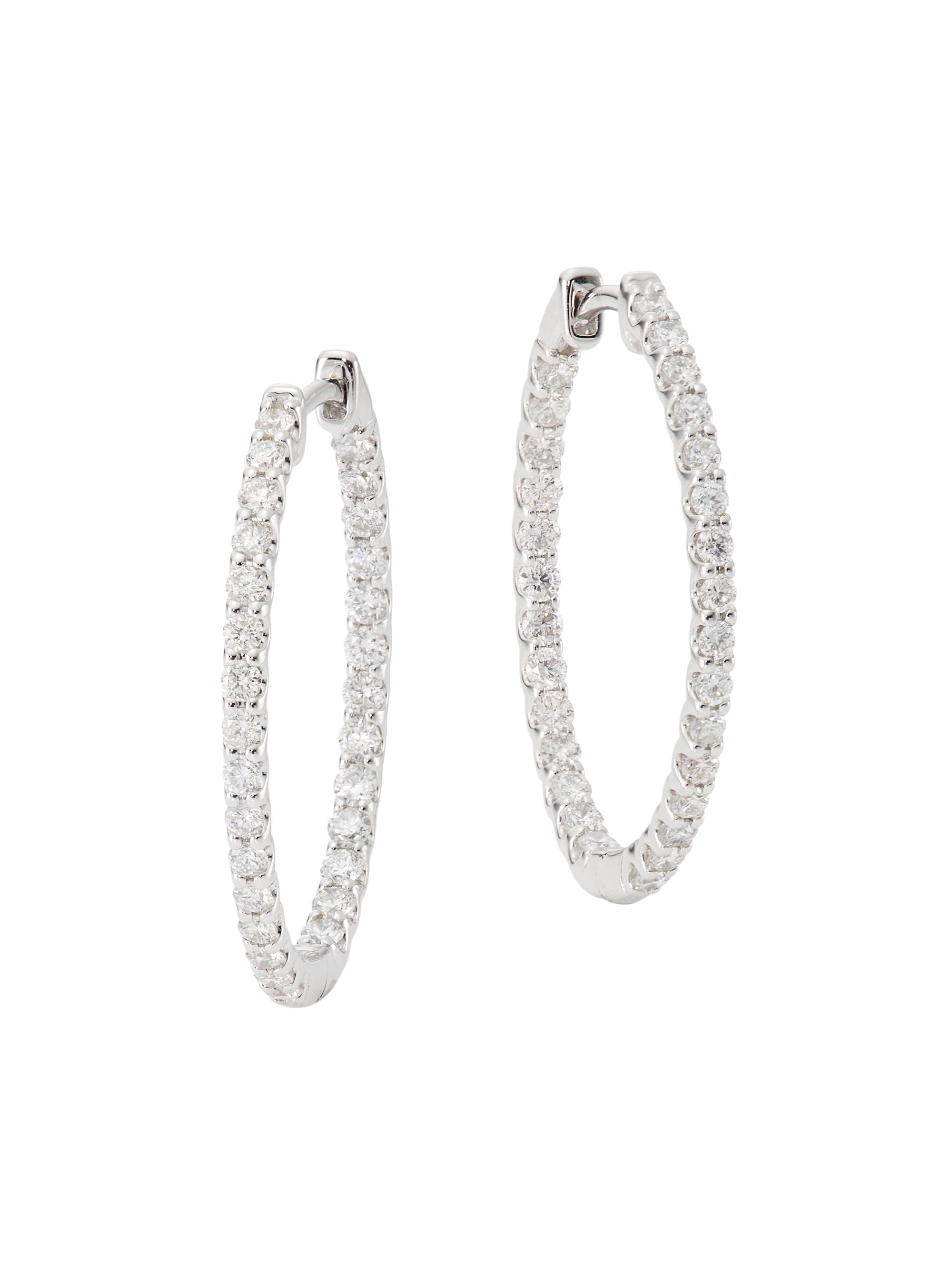 Saks Fifth Avenue Collection Women's 14K White Gold & 1.00 TCW Diamond Hoop Earrings - White Gold
