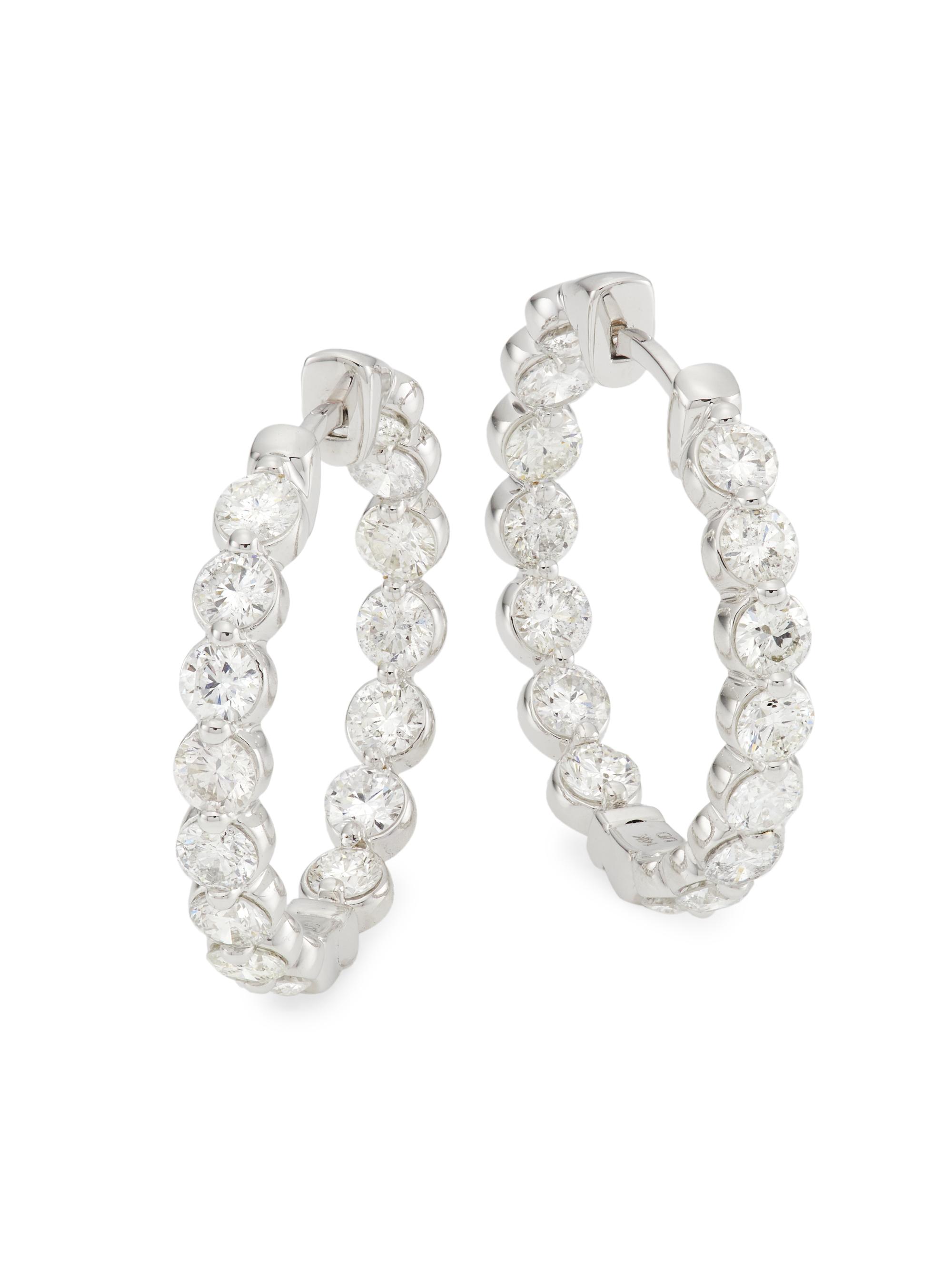 Saks Fifth Avenue Collection Women's 14K White Gold & 3 TCW Diamond Inside-Out Hoop Earrings - White Gold