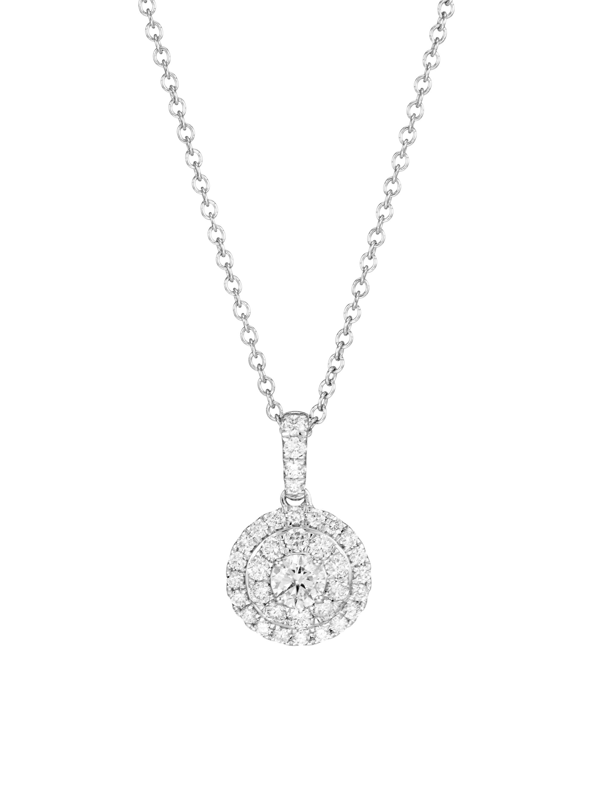 Saks Fifth Avenue Collection Women's 14K White Gold & 1 TCW Diamond Halo Pendant Necklace - White Gold