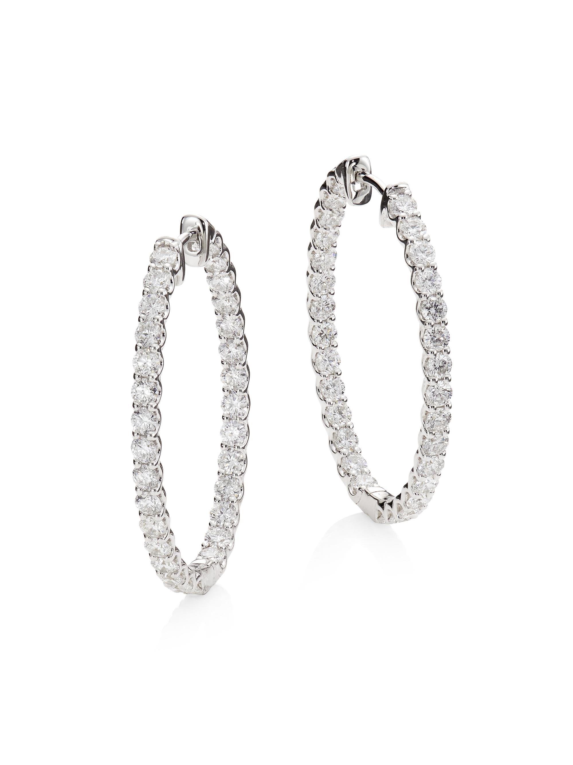 Saks Fifth Avenue Collection Women's 14K White Gold & 3.00 TCW Diamond Hoop Earrings - White Gold