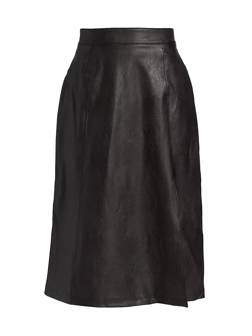 NWT Spanx Faux Leather Pull-On Black Midi Slit Skirt 20321R