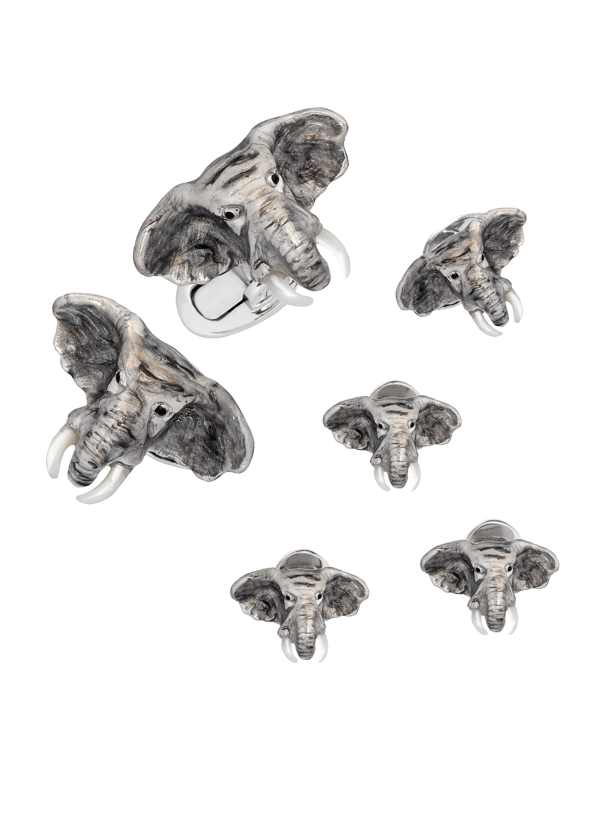 Jan Leslie Men's Sterling Silver Mother-Of-Pearl Elephant Cufflinks
