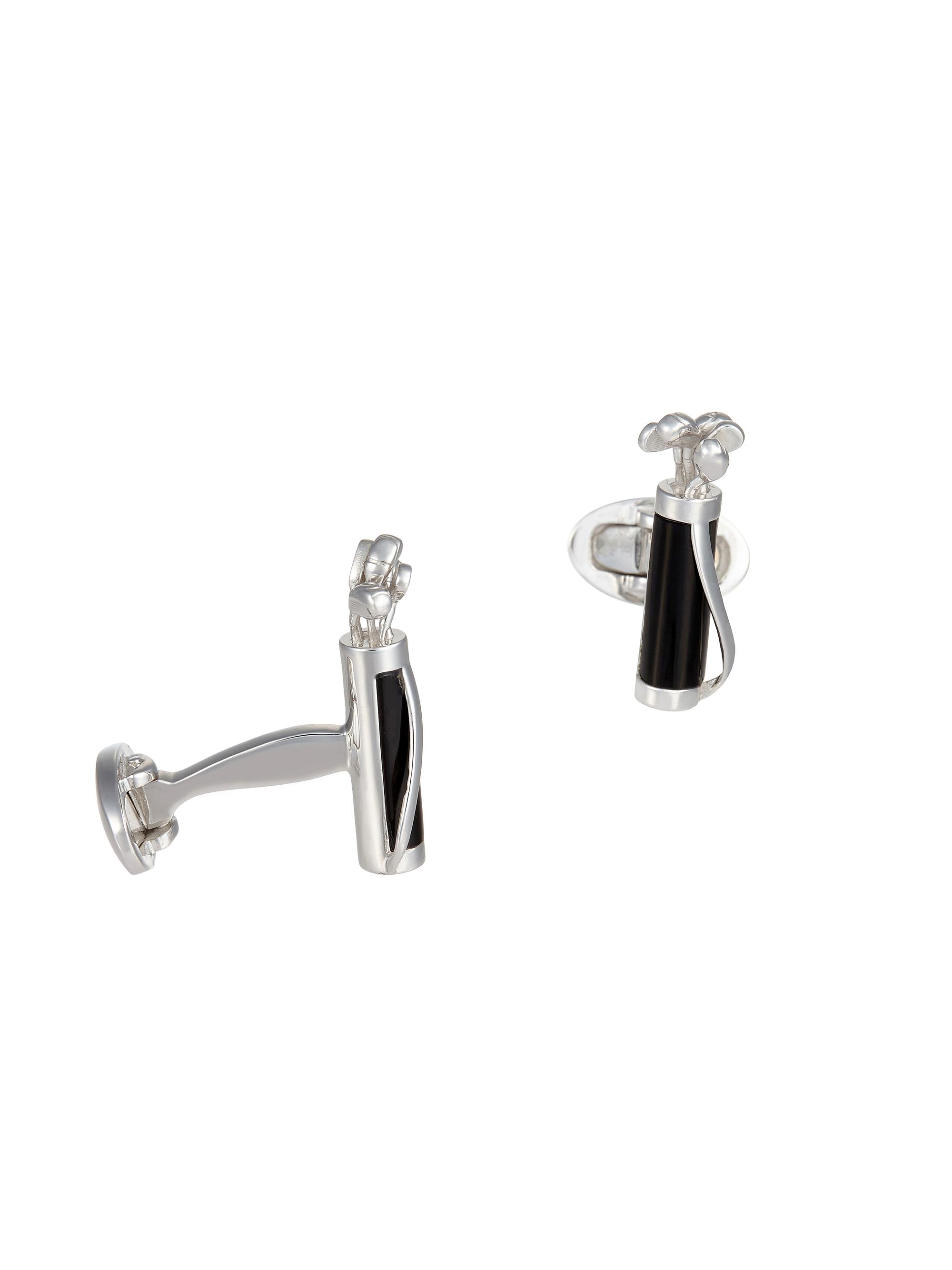 Jan Leslie Men's Golf Bag Rhodium-Plated Black Onyx Cufflinks