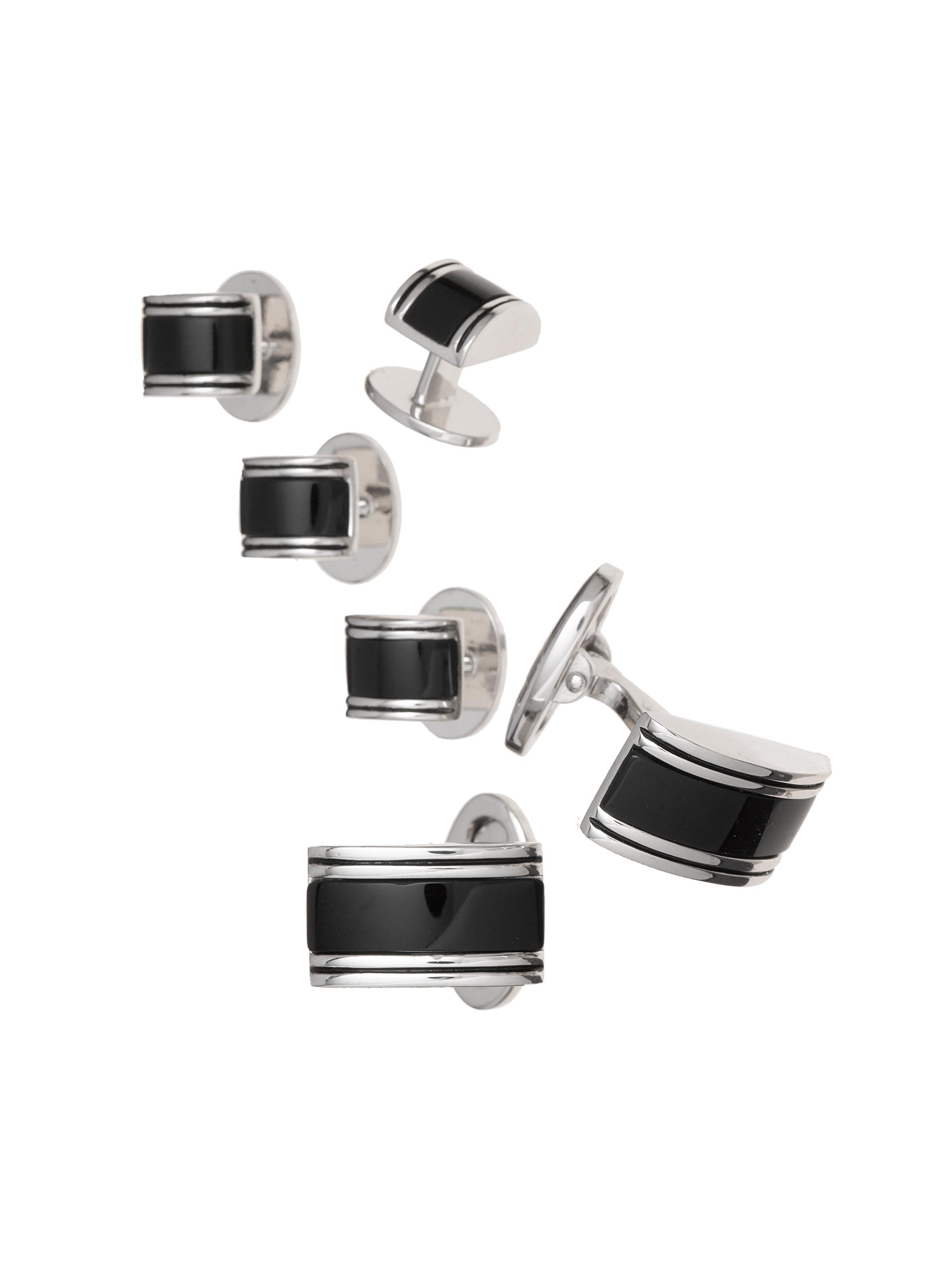 Jan Leslie Men's Linear Etch Rectangular Cufflinks & Tuxedo Studs Set