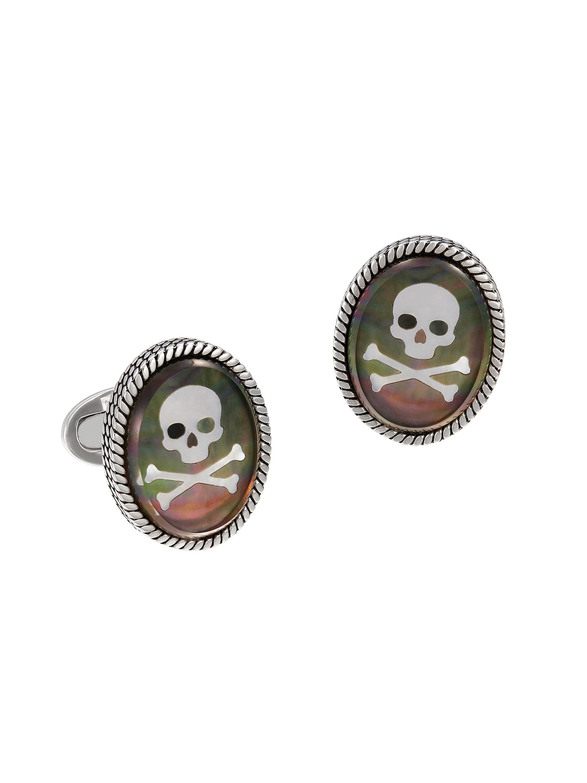 Jan Leslie Men's Sterling Silver Mother-Of-Pearl Oval Skull Cufflinks