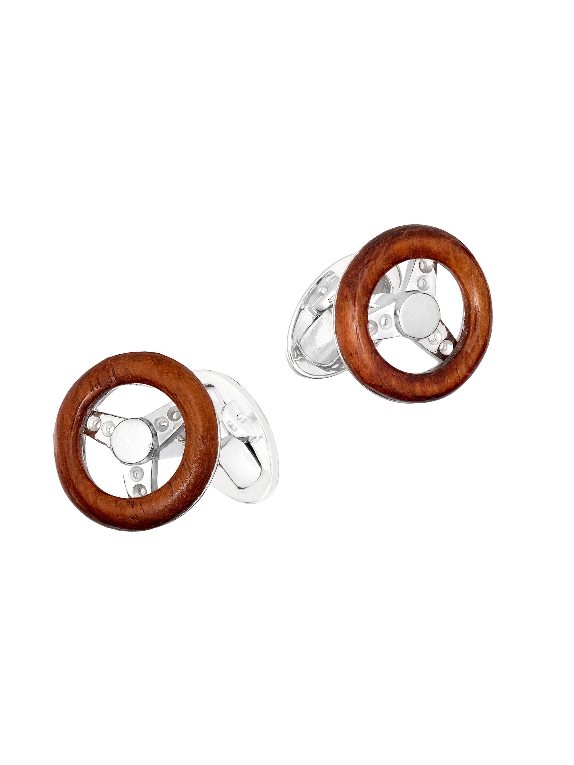 Jan Leslie Men's Sports Car Wood Rhodium-Plated Cufflinks