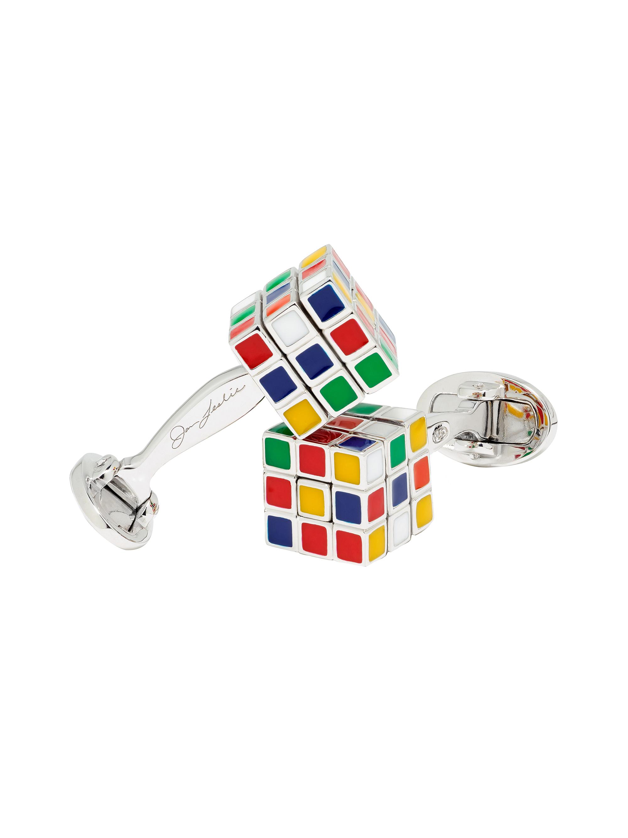 Jan Leslie Men's Moving Rubik's Cube Enamel Rhodium-Plated Cufflinks
