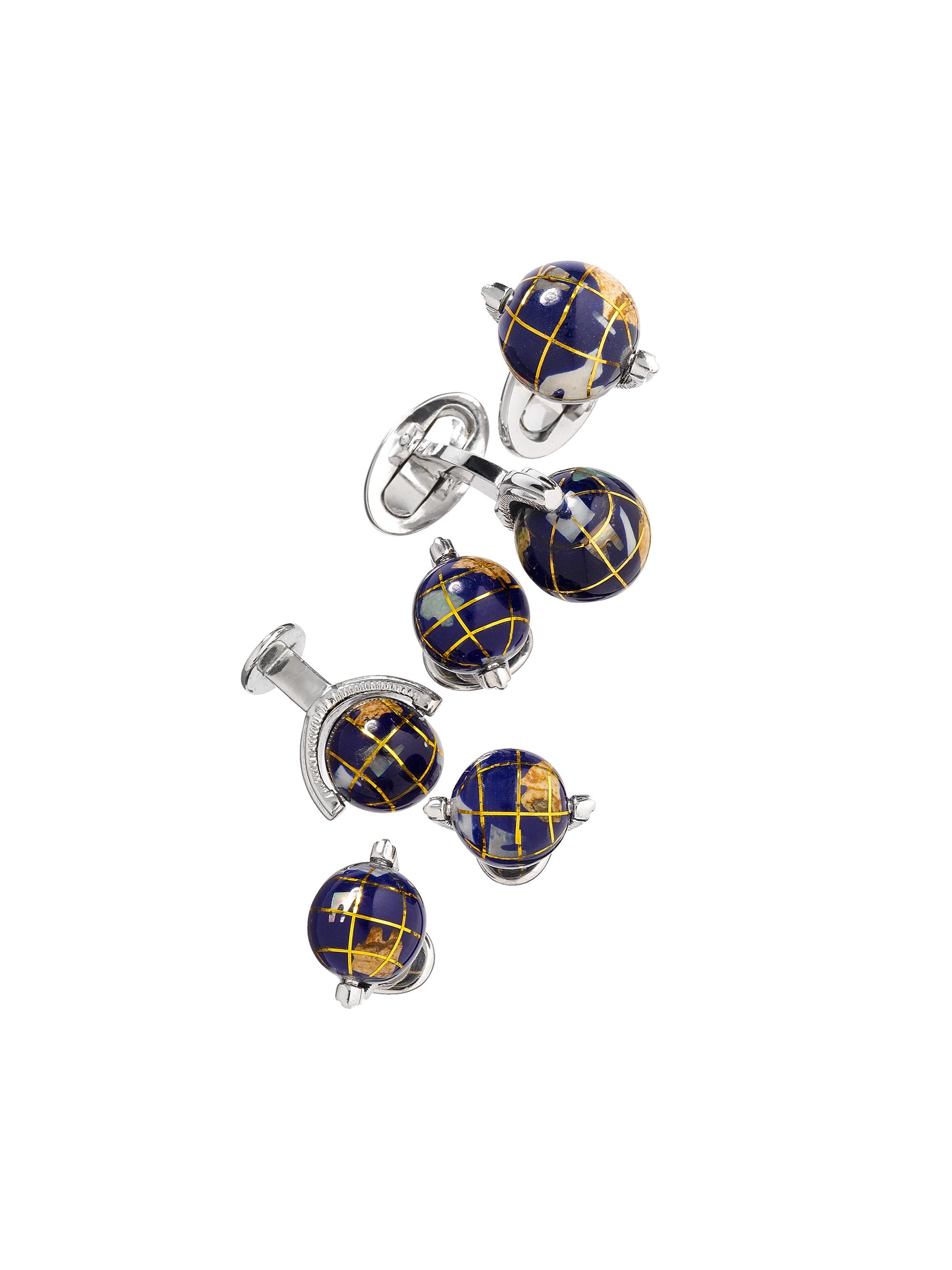 Jan Leslie Men's Spinning Globe Cufflinks & Tuxedo Studs Set
