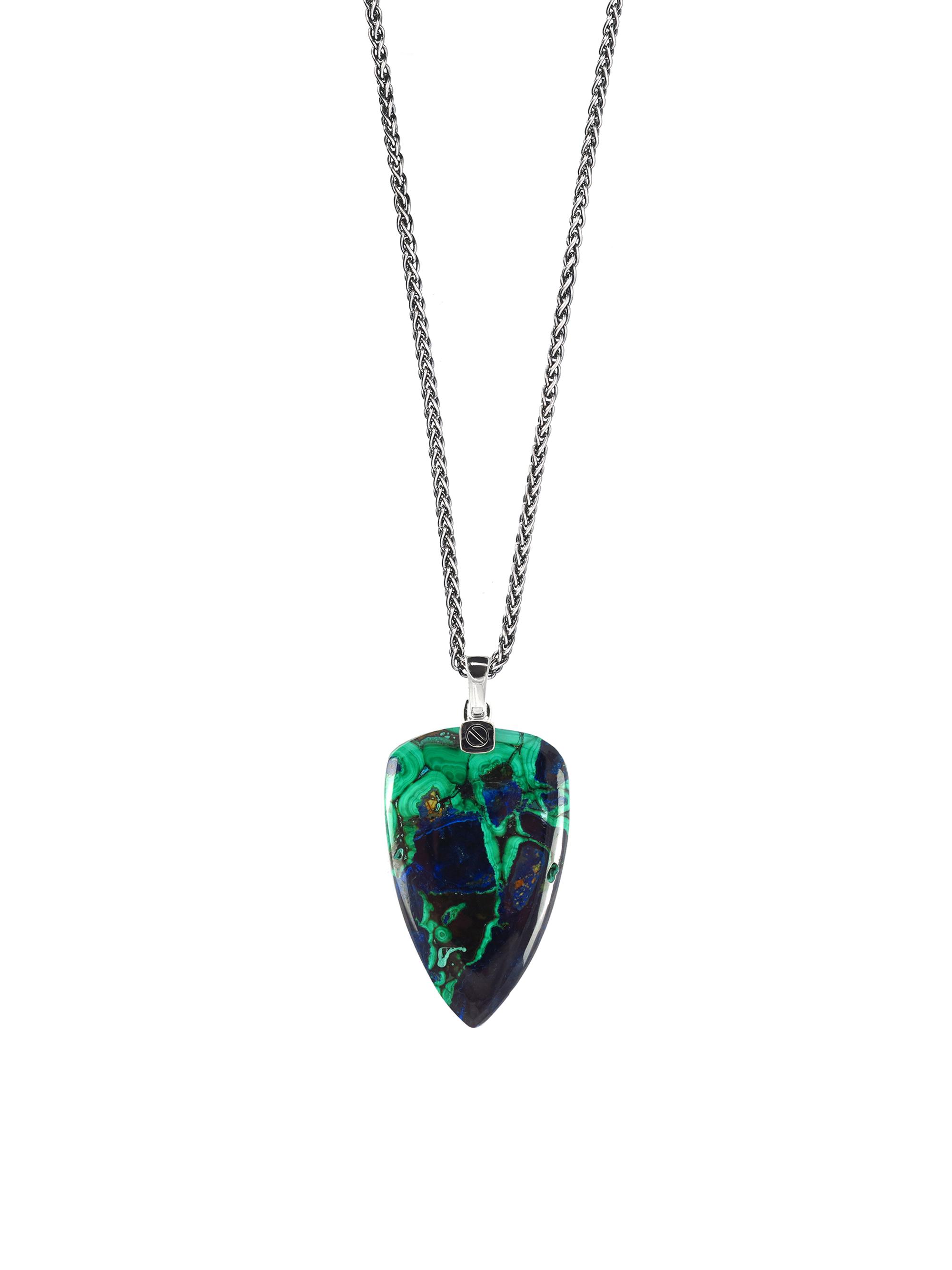 Jan Leslie Men's Azurite Malachite & Sterling Silver Arrow Pendant Necklace