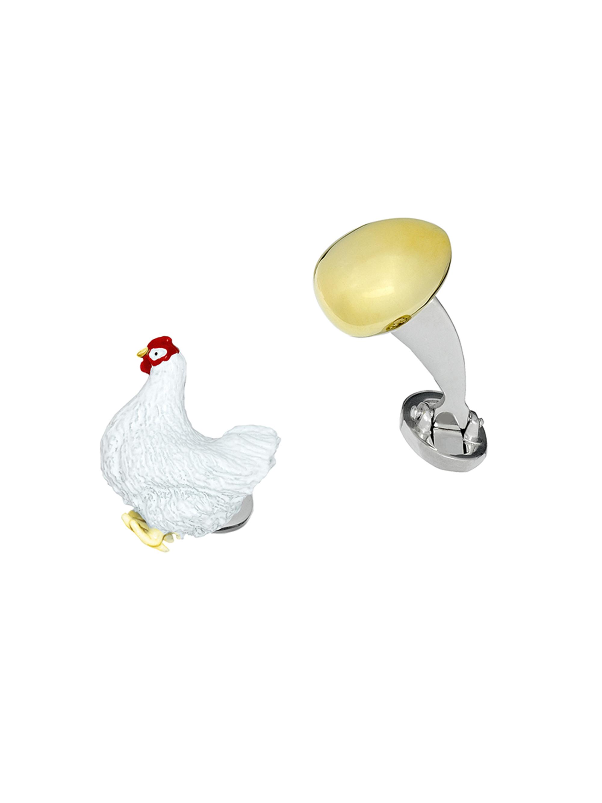 Jan Leslie Men's 925 Sterling Silver & 24K Gold Chicken & Egg Cuff Links
