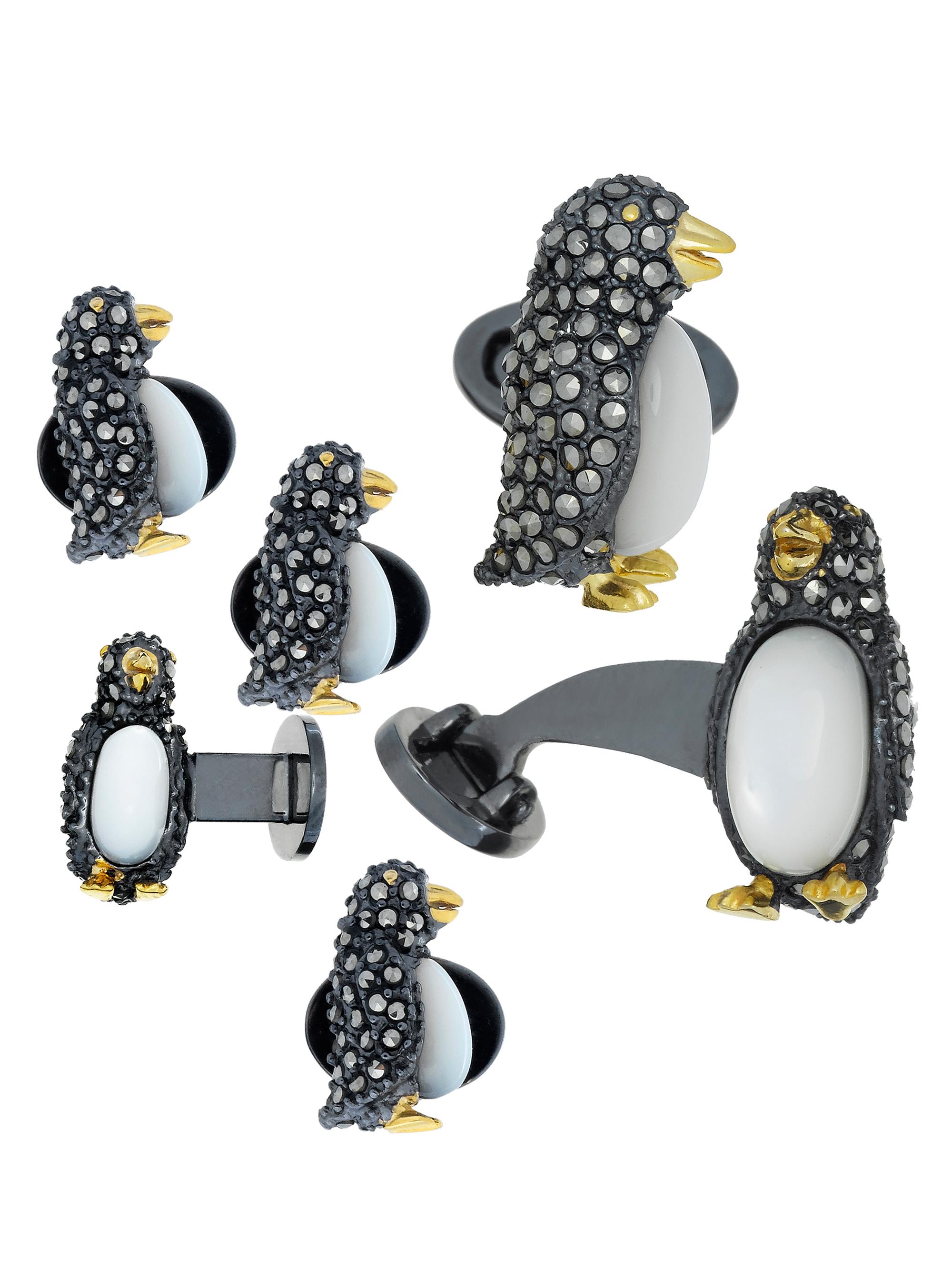 Jan Leslie Men's Penguin Ruthenium-Plated Gold Vermeil & Multi-Stone 6-Piece Cufflinks & Tuxedo Stud Set