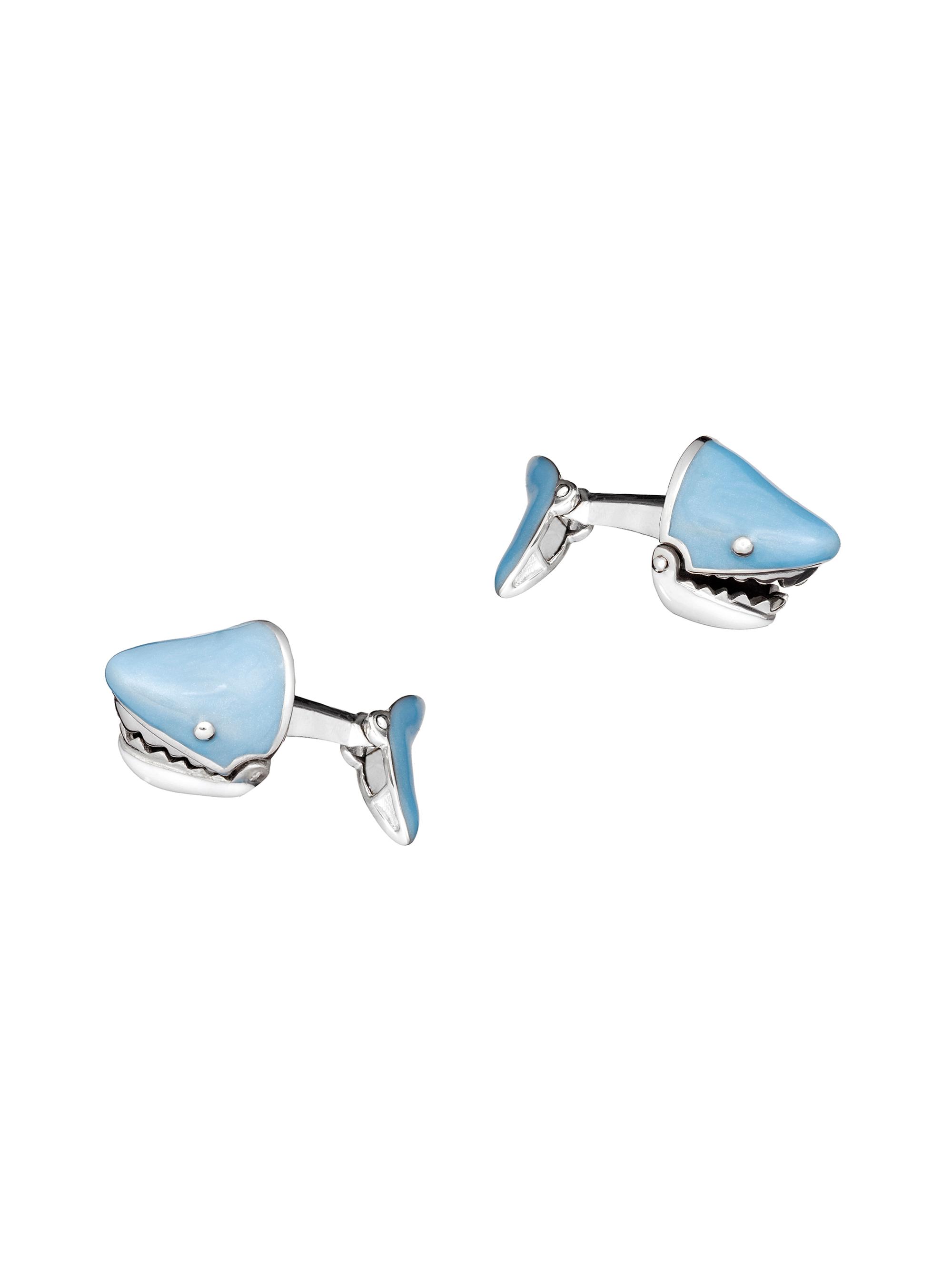 Jan Leslie Men's Moving Shark Rhodium-Plated Enamel Cufflinks