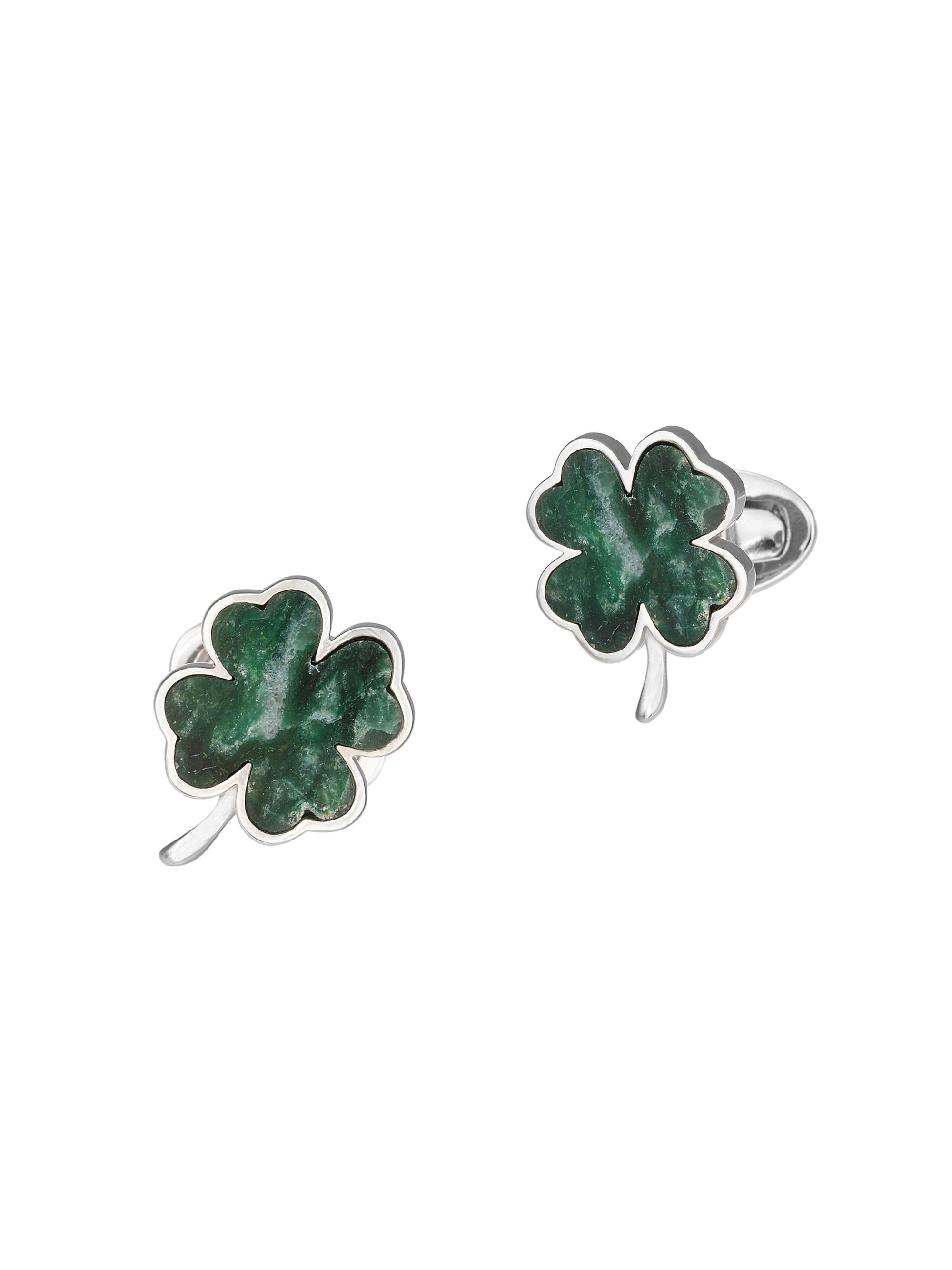 Jan Leslie Men's Four-Leaf Clover Green Onyx & Rhodium-Plated Cufflinks