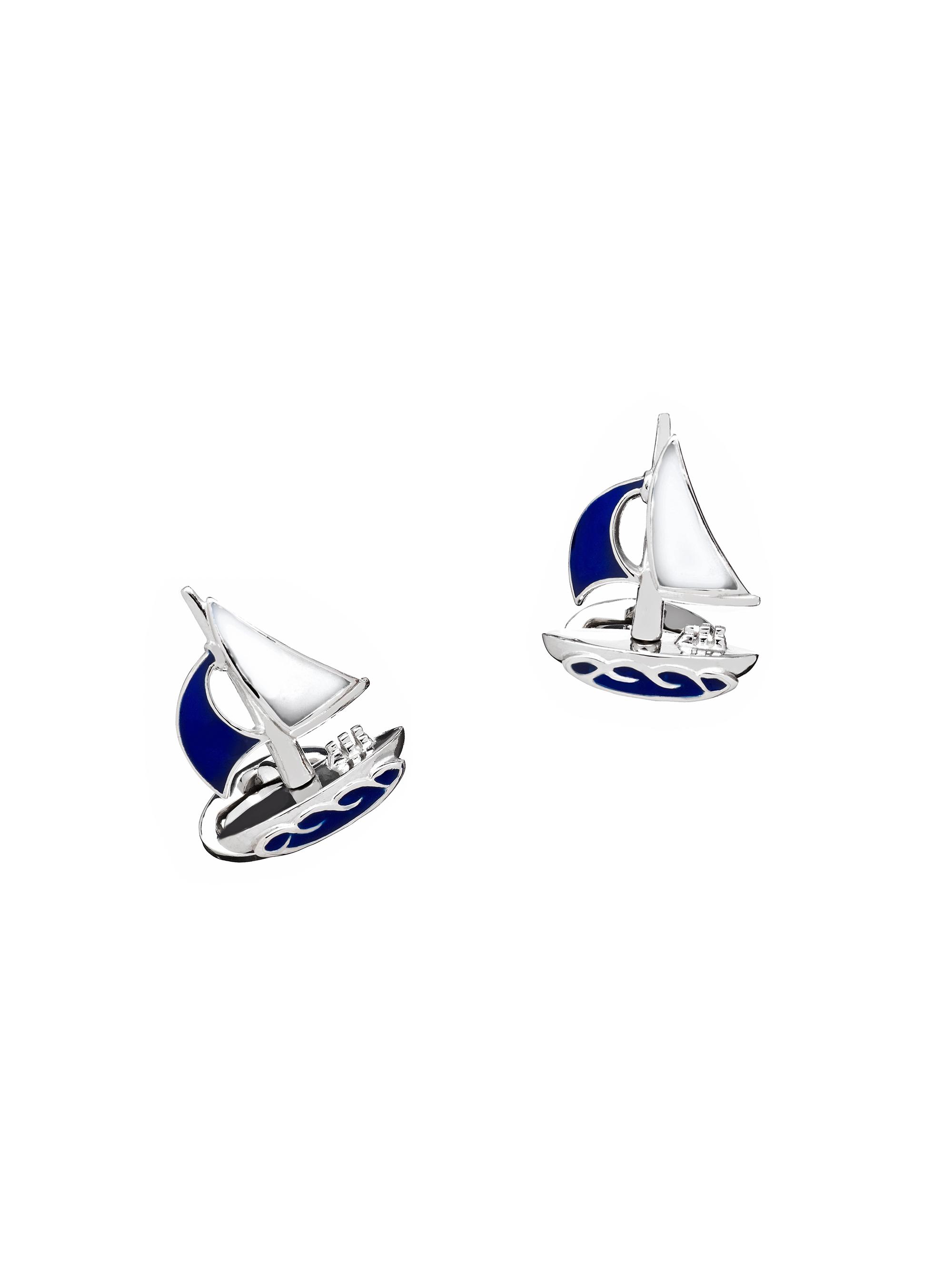 Jan Leslie Men's Articulated Sail Rhodium-Plated Enamel Cufflinks