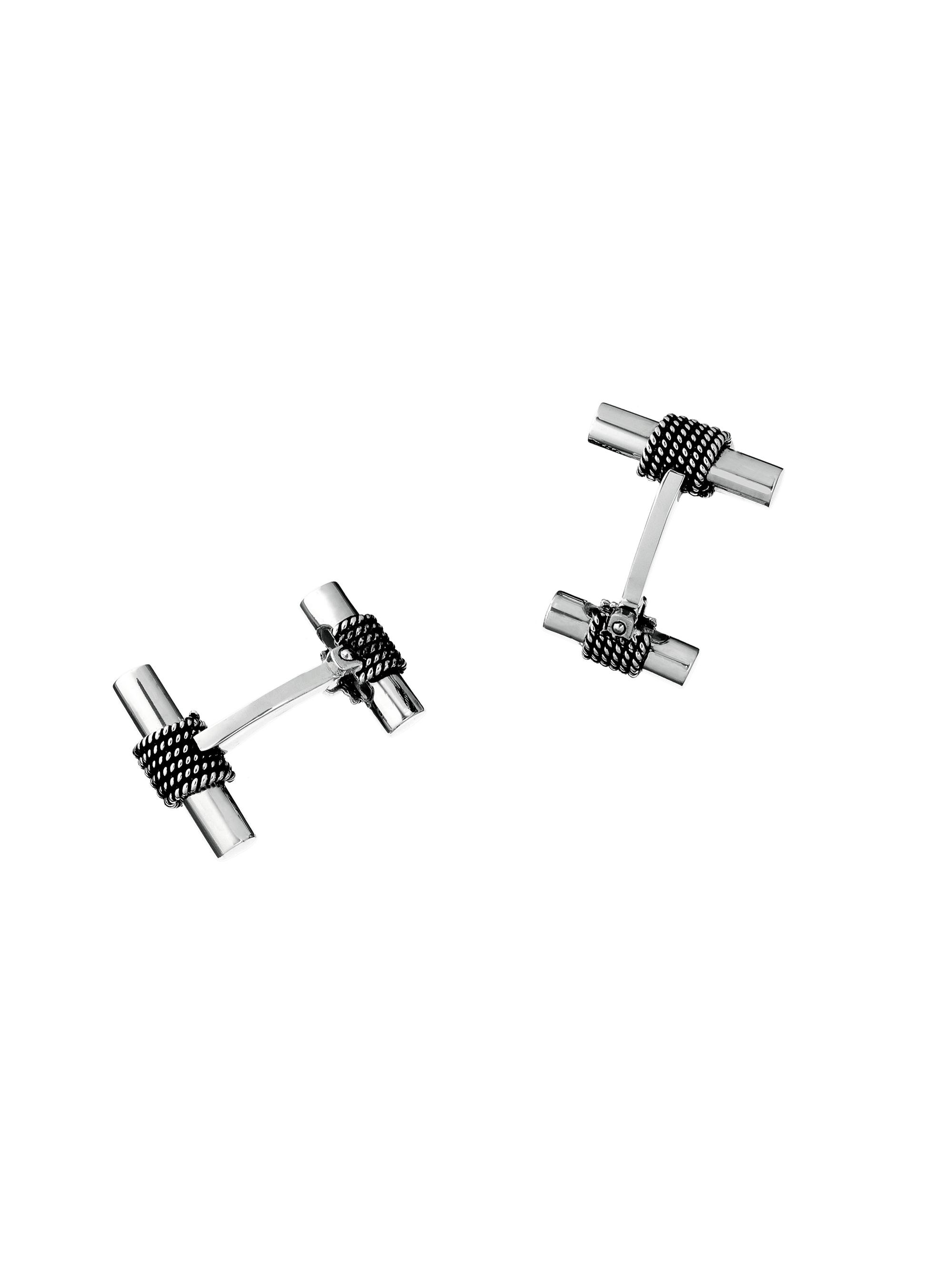 Jan Leslie Men's Classic Rope Rhodium-Plated Cufflinks