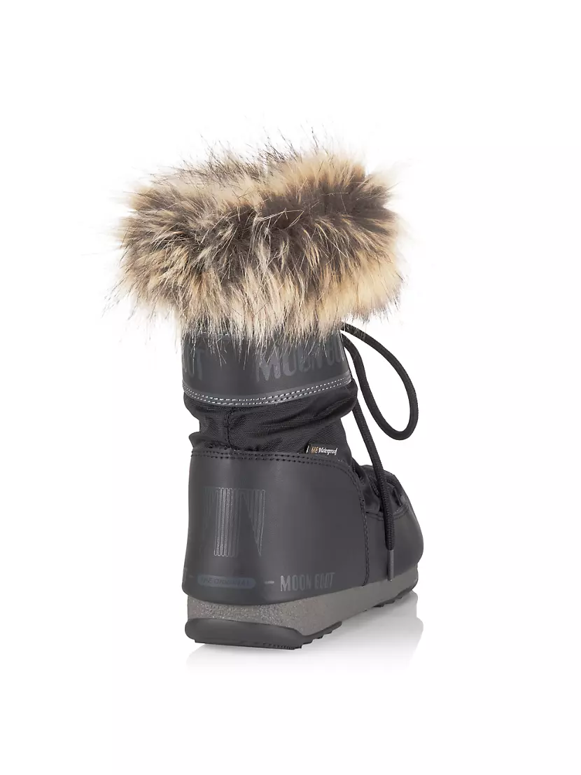 Moon Boot Monaco Faux Fur-trimmed Shell And Faux Leather Snow Boots - Black