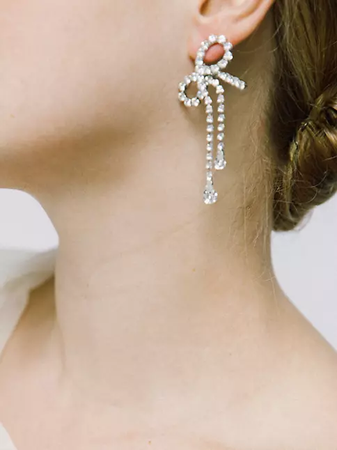 Shop Jennifer Behr Mirabelle Silvertone & Crystal Bow Drop Earrings