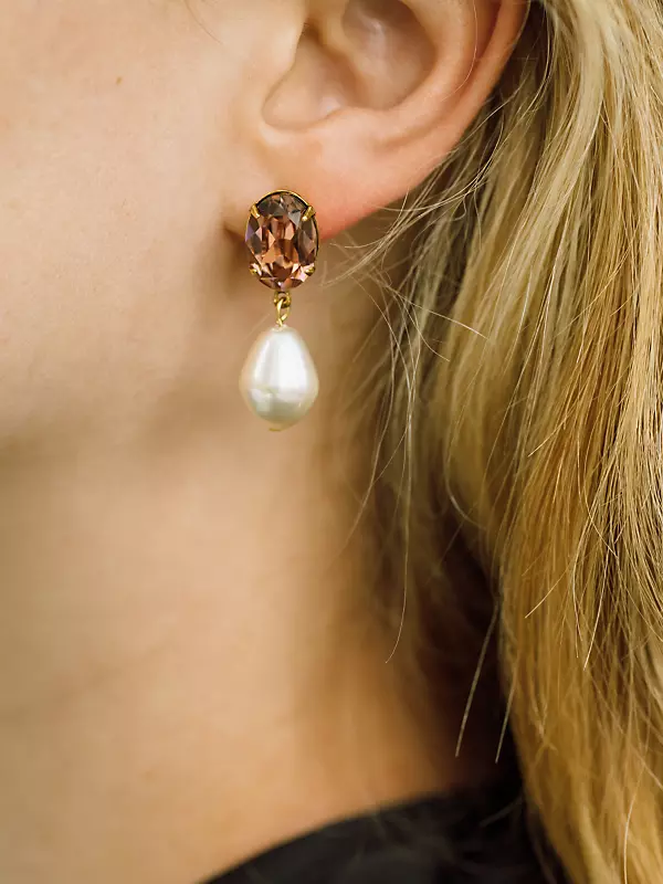Tunis 24K Gold-Plated, Crystal & Glass Pearl Drop Earrings