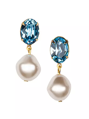 Tunis 24K Gold-Plated, Crystal & Glass Pearl Drop Earrings