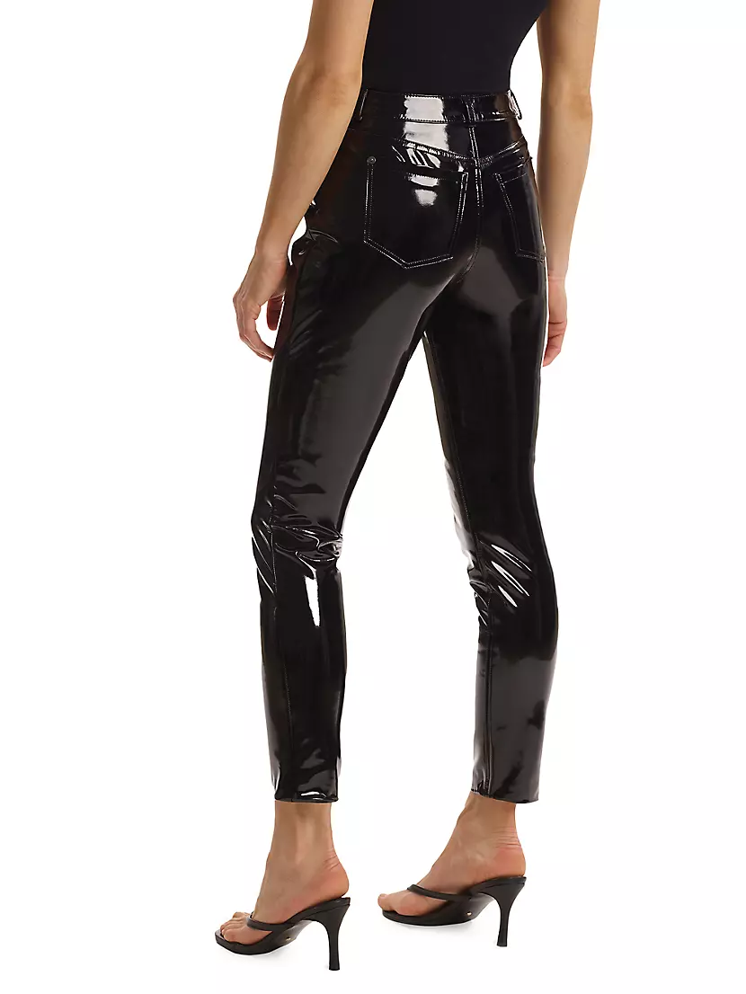 Mid-Rise Faux Patent Leather Skinny Ankle Pants