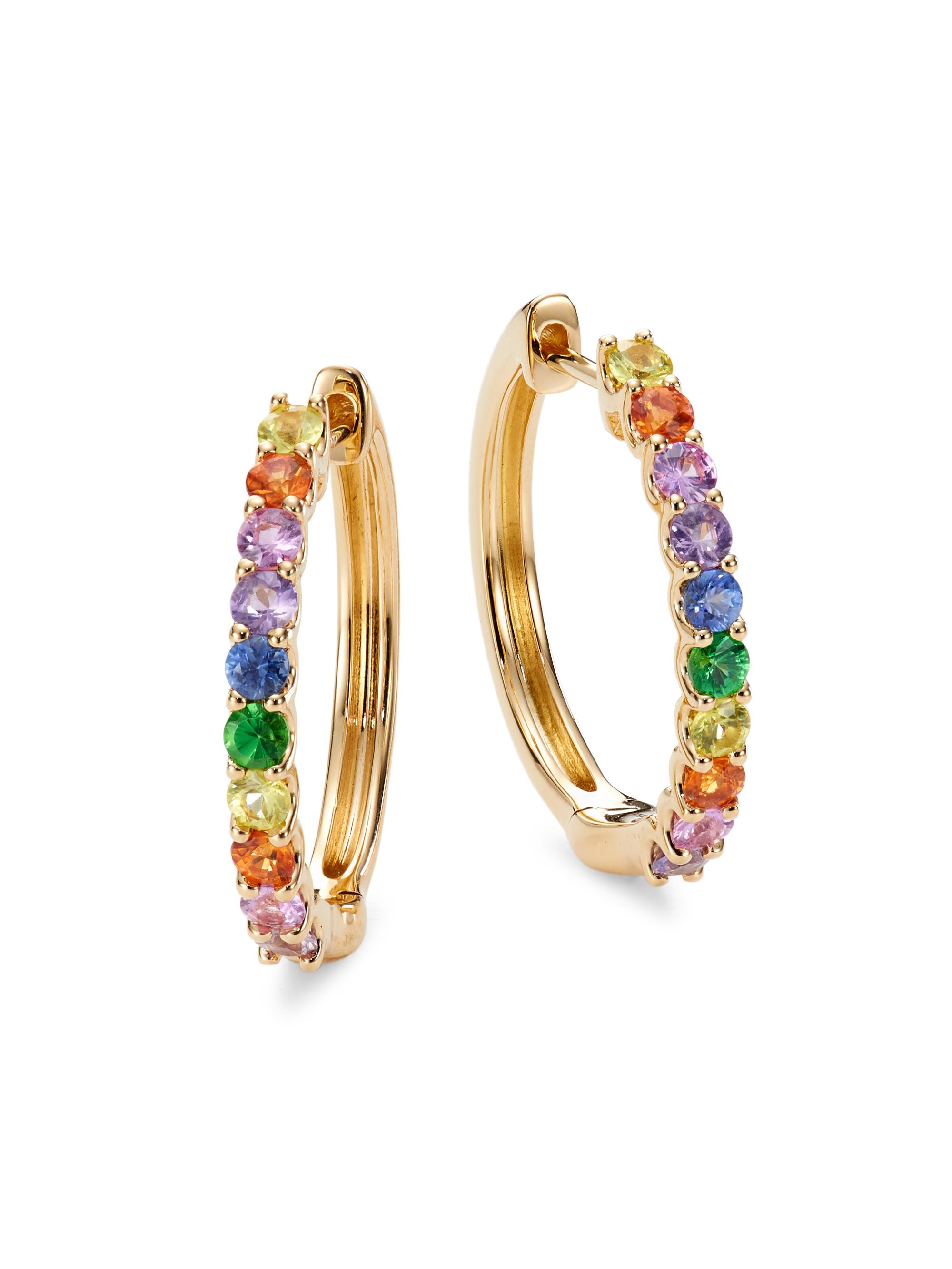 Saks Fifth Avenue Collection Women's 14K Yellow Gold & Multi-Gemstone Hoop Earrings - Yellow Gold