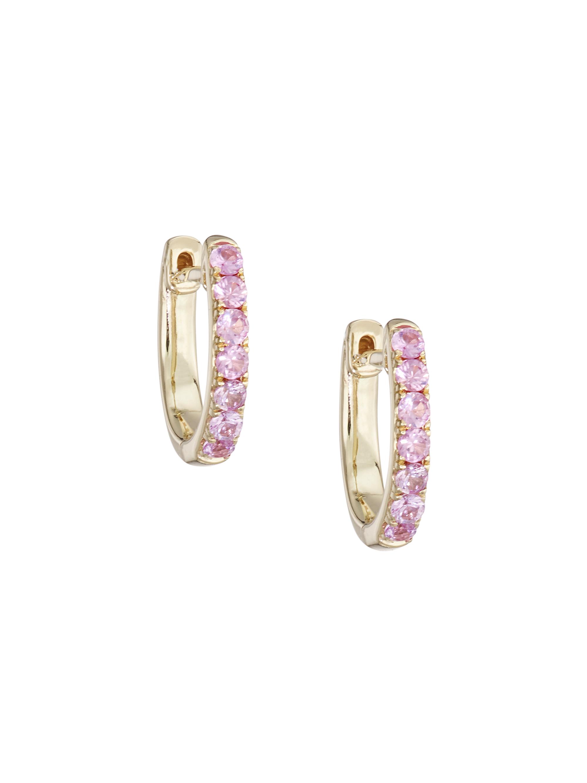 Saks Fifth Avenue Collection Women's 14K Yellow Gold & Pink Sapphire Huggie Earrings - Yellow Gold