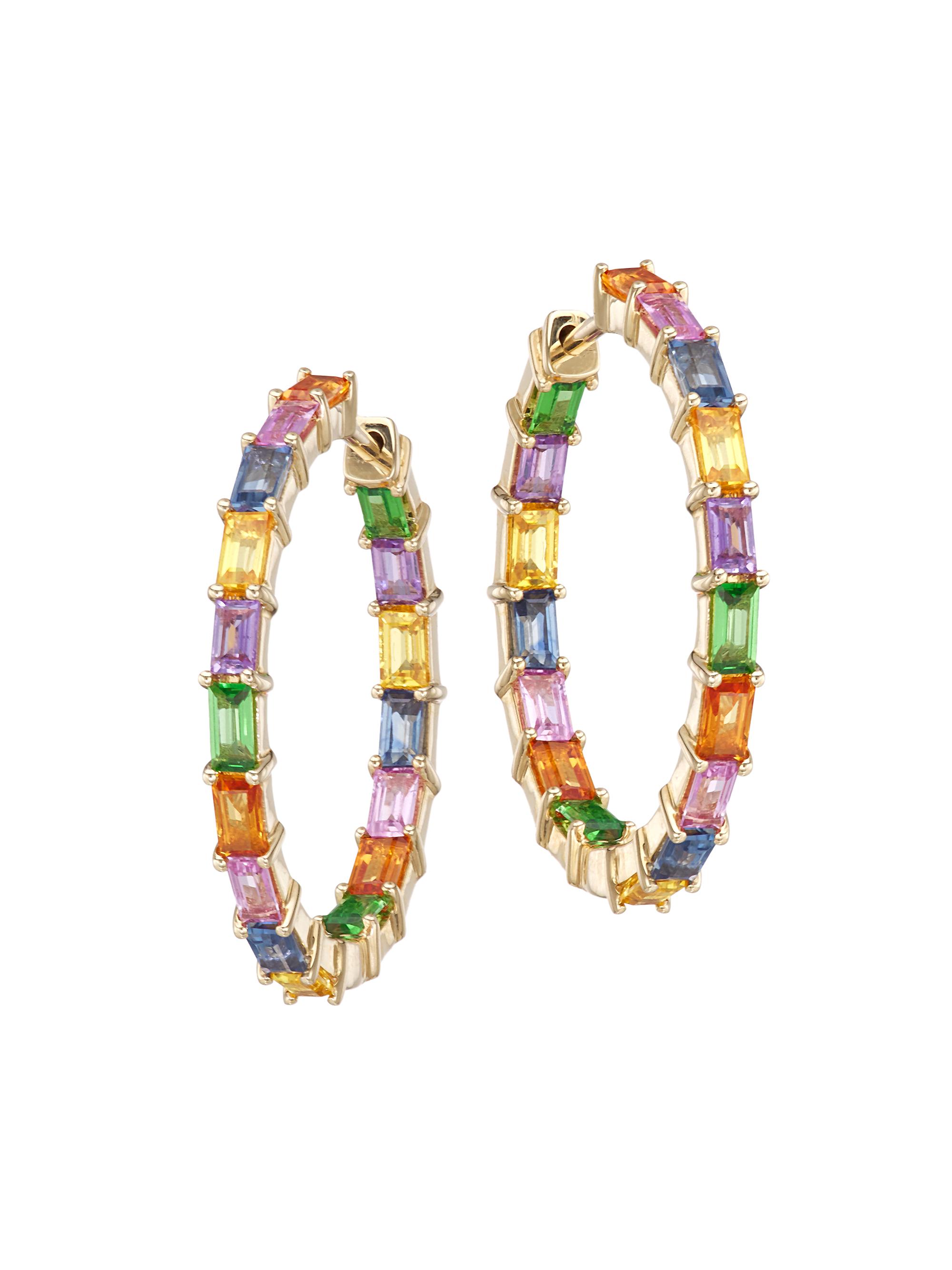 Saks Fifth Avenue Collection Women's 14K Yellow Gold & Sapphire Inside-Out Hoop Earrings