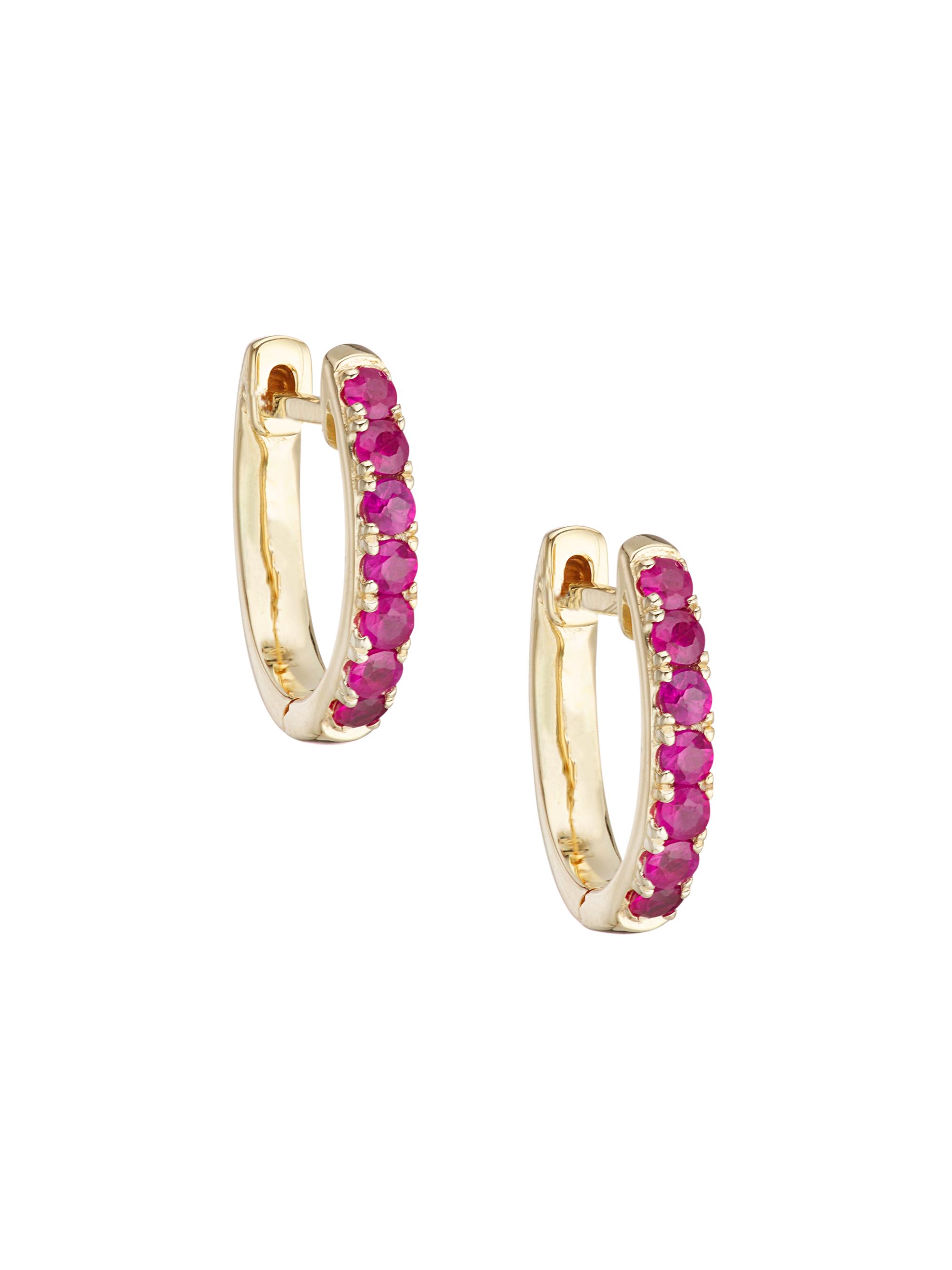 Saks Fifth Avenue Collection Women's 14K Yellow Gold & Ruby Huggie Earrings - Yellow Gold
