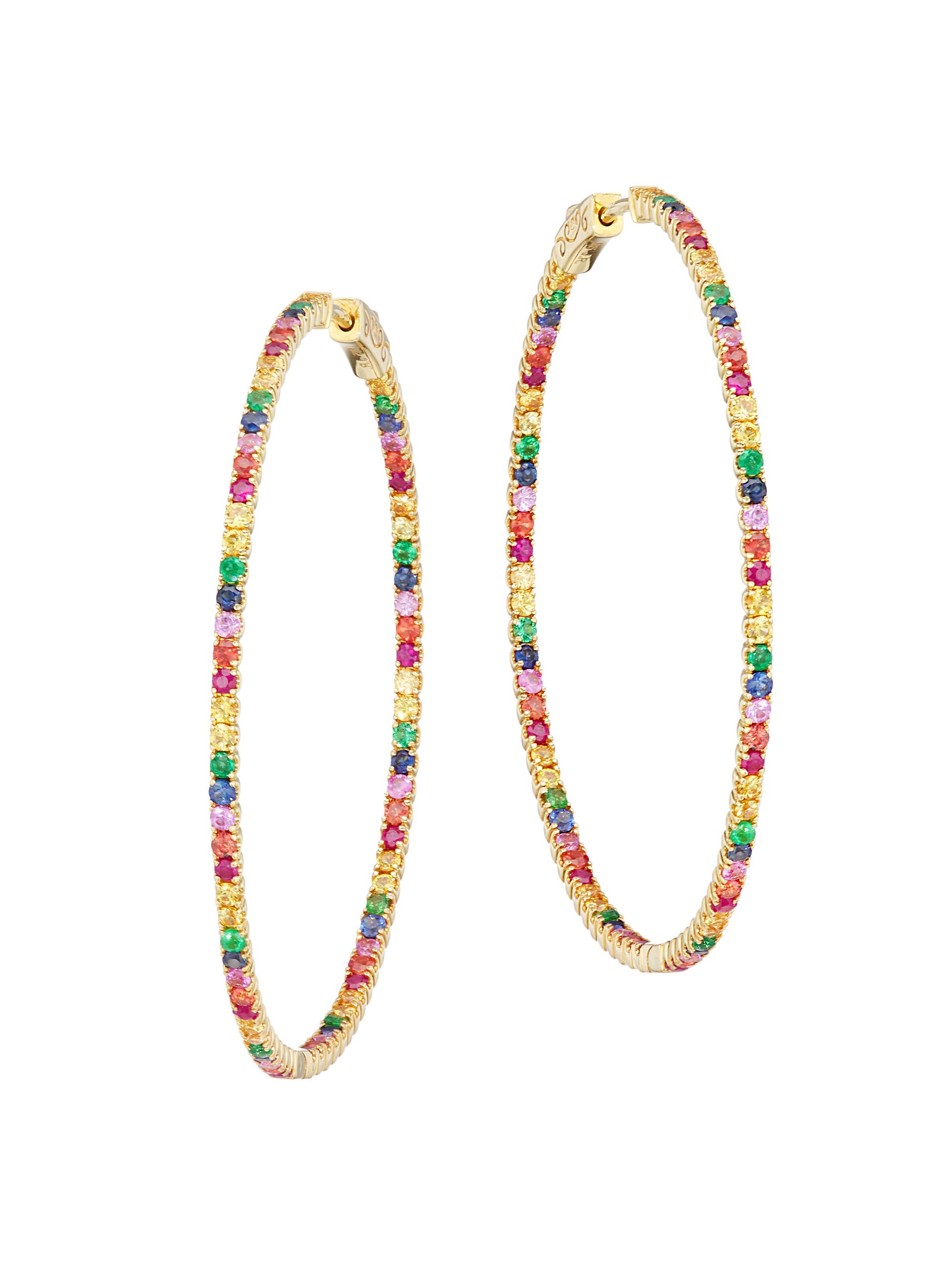 Saks Fifth Avenue Collection Women's 14K Yellow Gold & Rainbow Sapphire Inside-Out Hoop Earrings