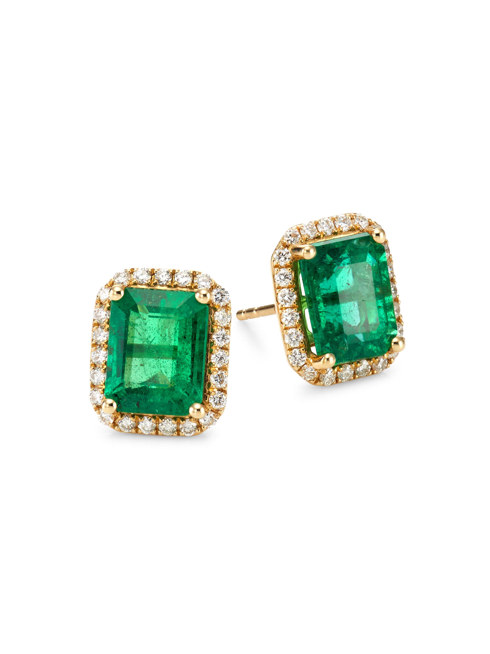 Saks Fifth Avenue Collection Women's 14K Gold, Diamond & Emerald Stud Earrings - Emerald