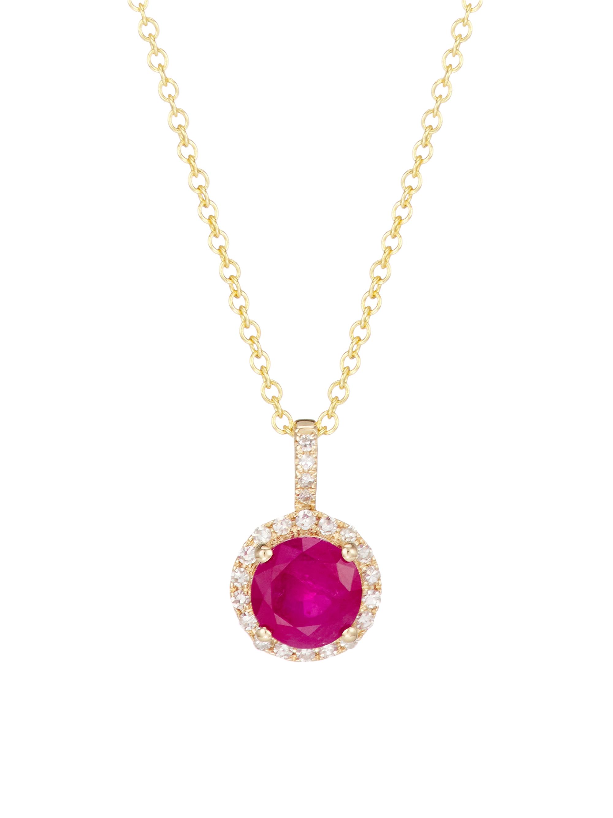 Saks Fifth Avenue Collection Women's 14K Gold, Diamond & Ruby Pendant Necklace - Yellow Gold