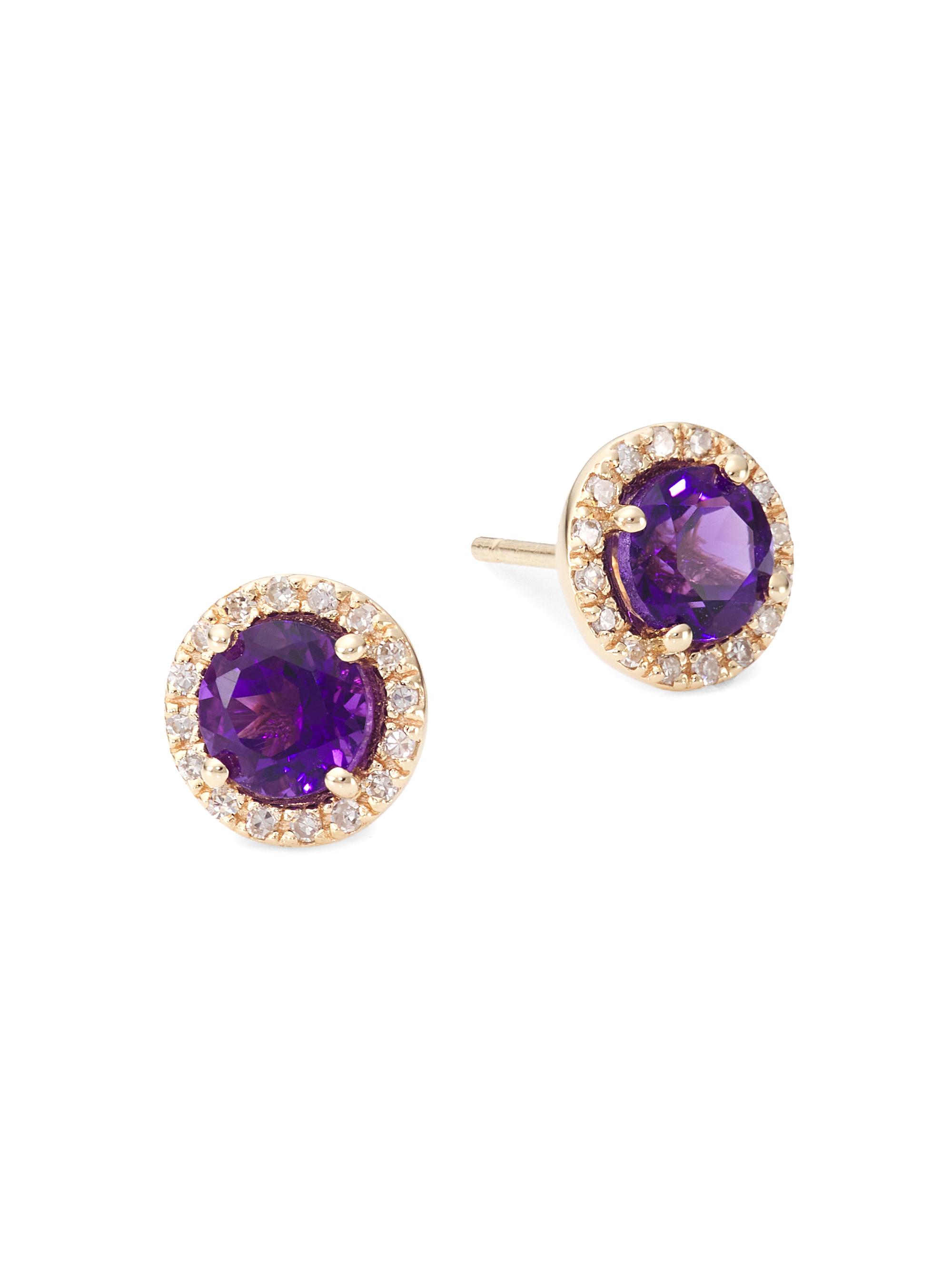 Saks Fifth Avenue Collection Women's 14K Gold, Diamond & Amethyst Earrings - Gold
