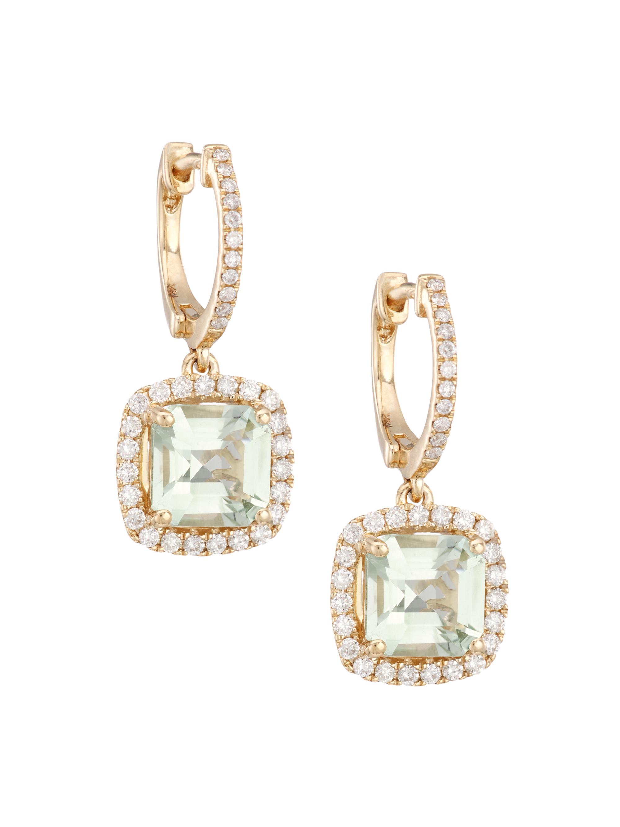 Saks Fifth Avenue Collection Women's 14K Gold, Diamond & Green Amethyst Drop Earrings - Gold