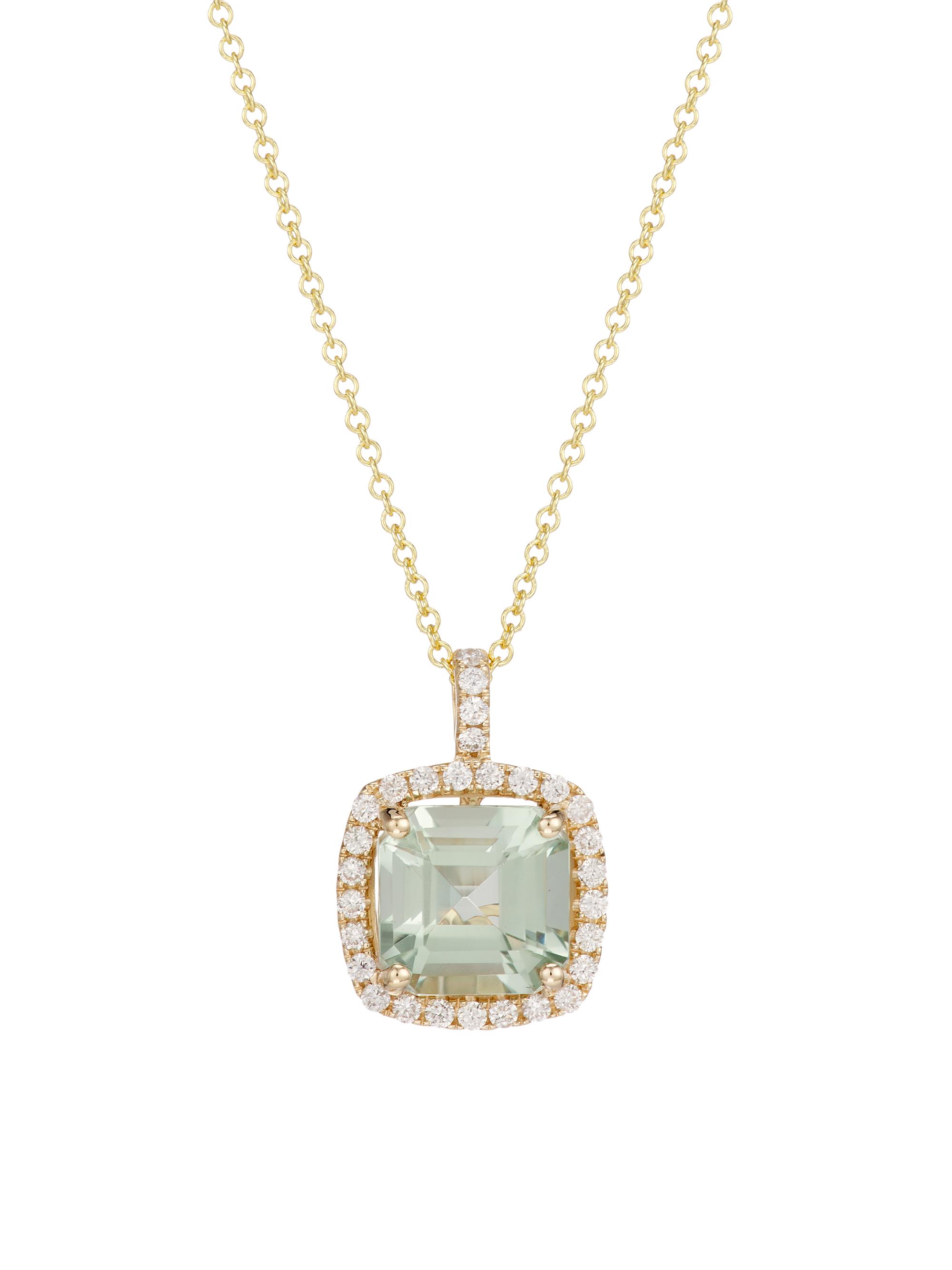 Saks Fifth Avenue Collection Women's 14K Yellow Gold, 0.35 TCW Diamond & Green Amethyst Pendant Necklace - Yellow Gold