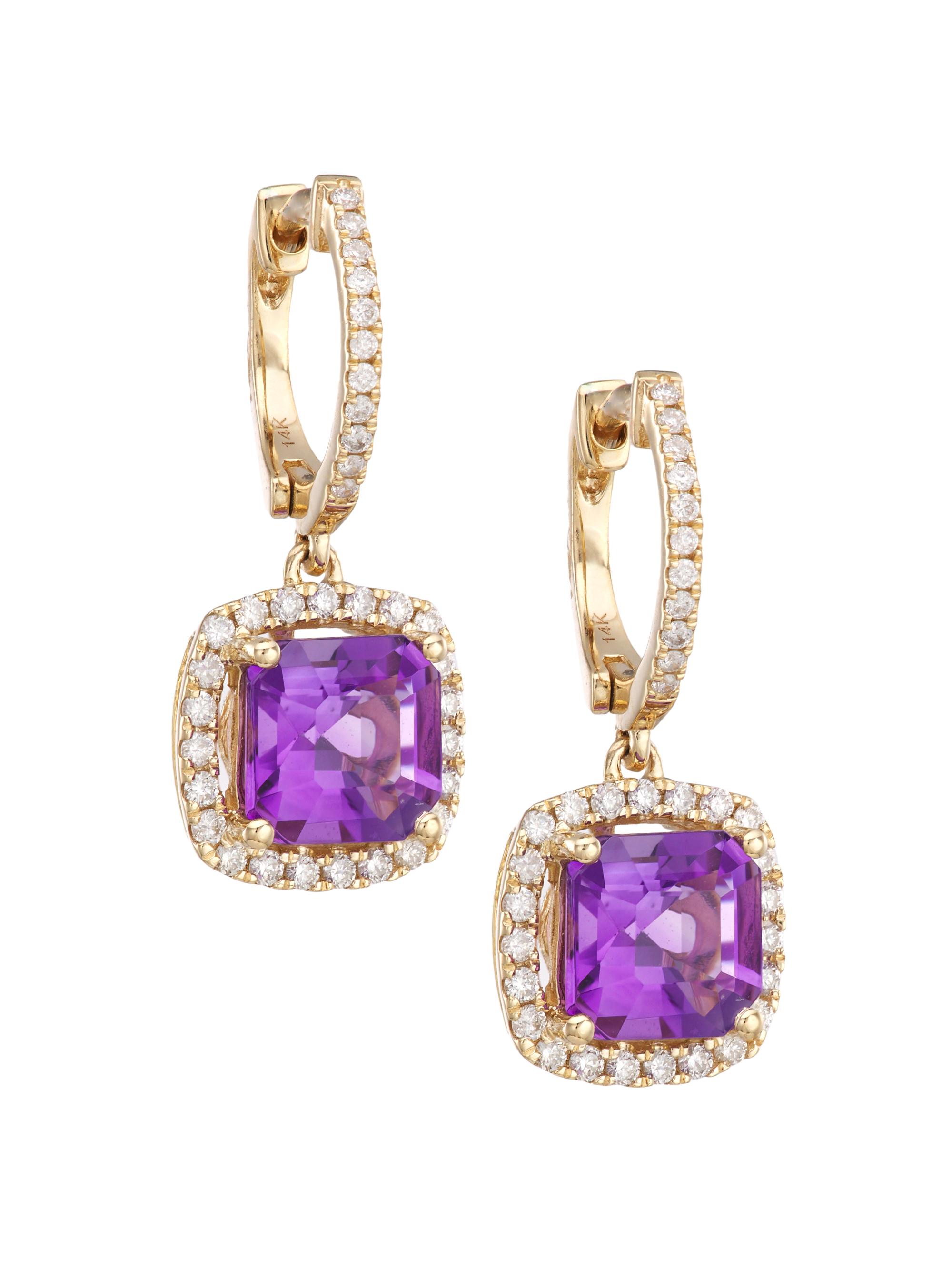 Saks Fifth Avenue Collection Women's 14K Gold, Diamond & Amethyst Drop Earrings - Gold
