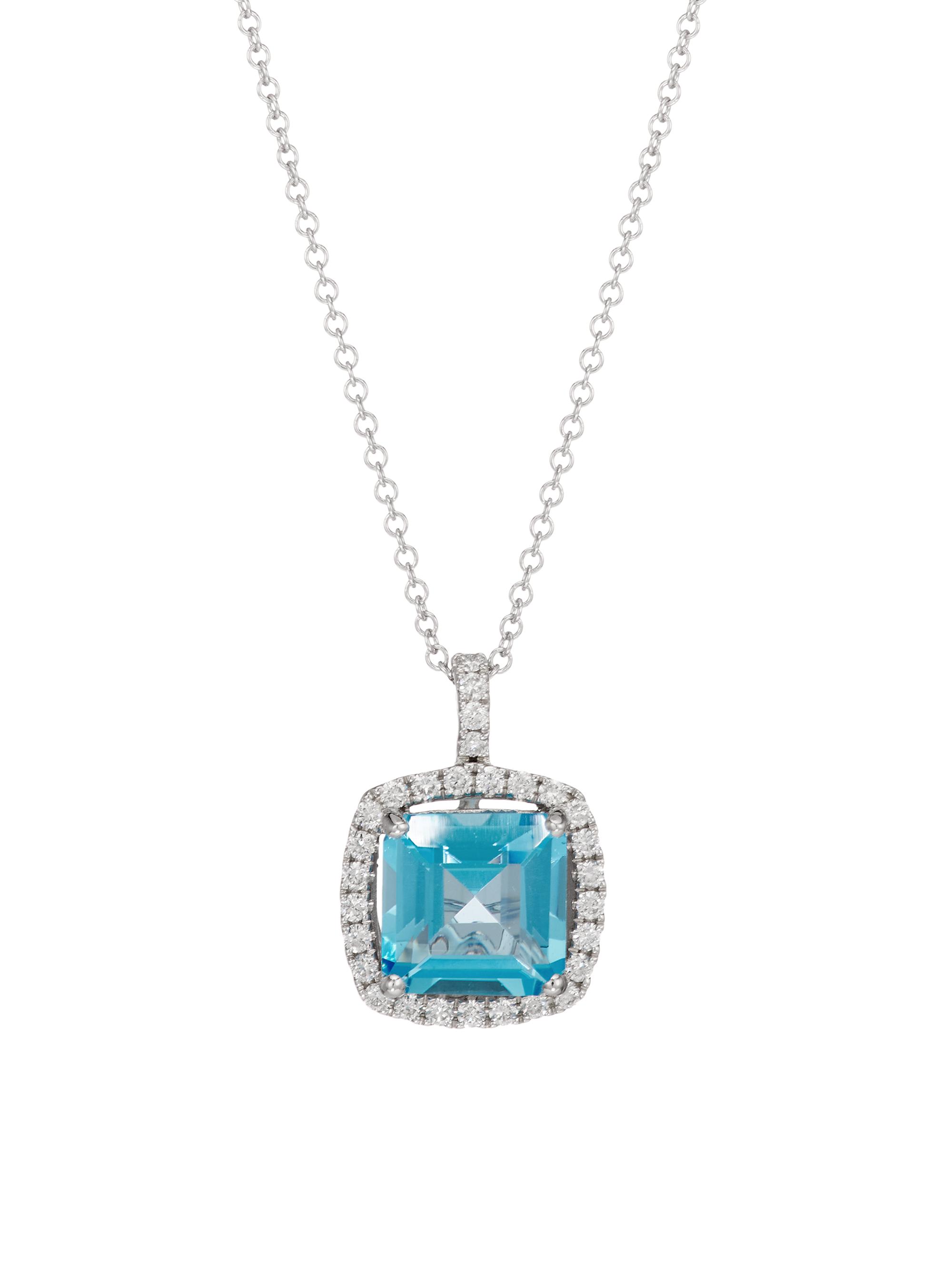 Saks Fifth Avenue Collection Women's 14K White Gold, 0.35 TCW Diamond & Blue Topaz Pendant Necklace - White Gold