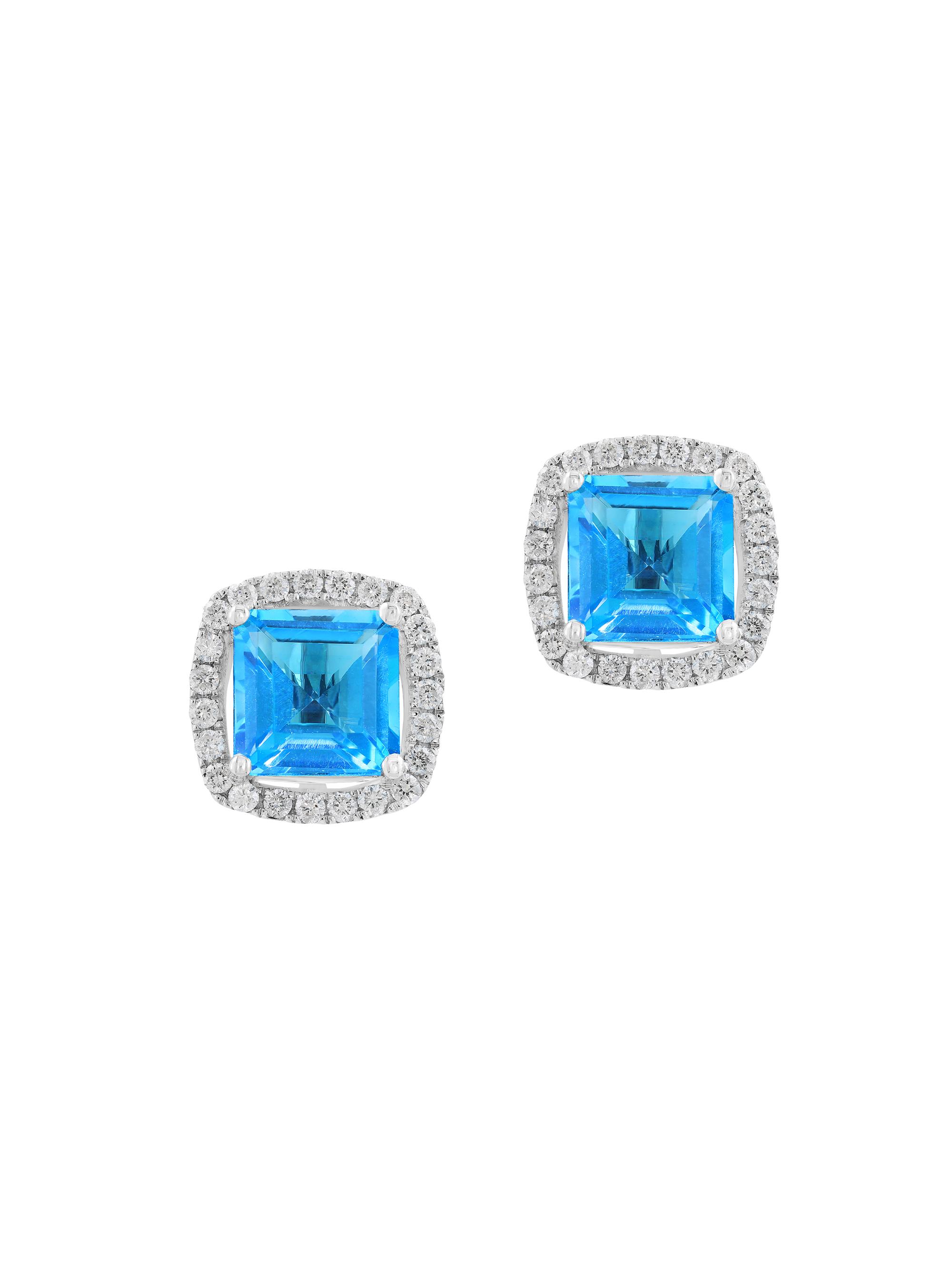 Saks Fifth Avenue Collection Women's 14K White Gold, Diamond & Blue Topaz Stud Earrings - White Gold