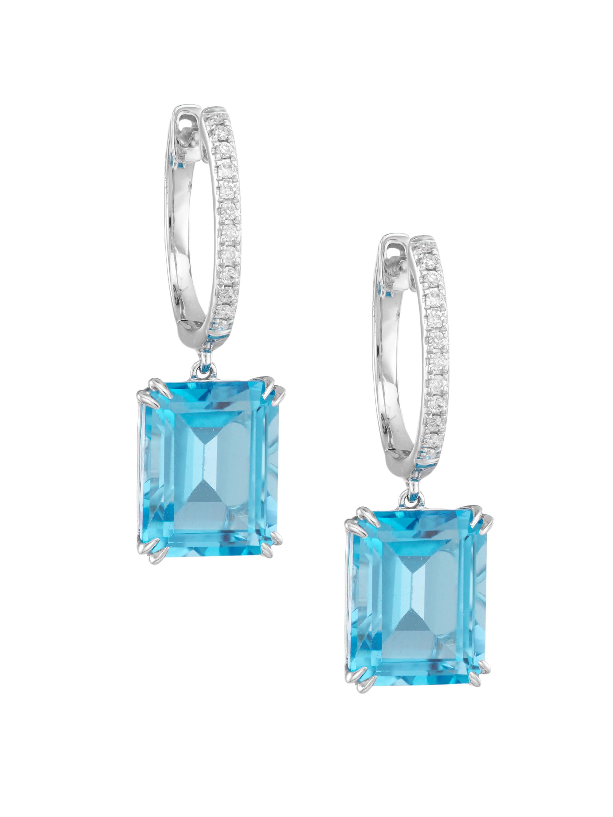 Saks Fifth Avenue Collection Women's 14K White Gold, Diamond & Blue Topaz Drop Earrings - White Gold