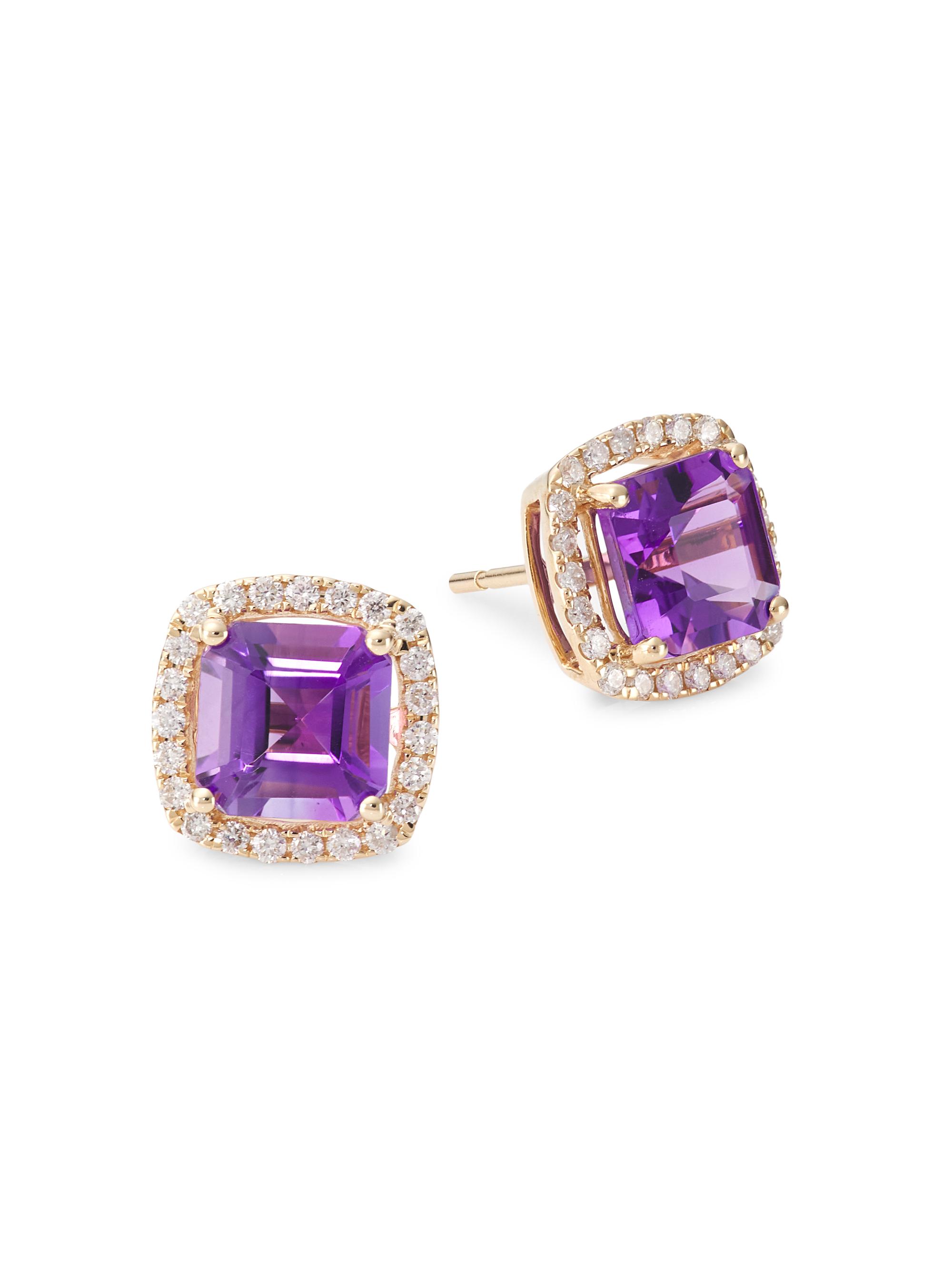 Saks Fifth Avenue Collection Women's 14K Gold, Diamond & Amethyst Stud Earrings - Gold