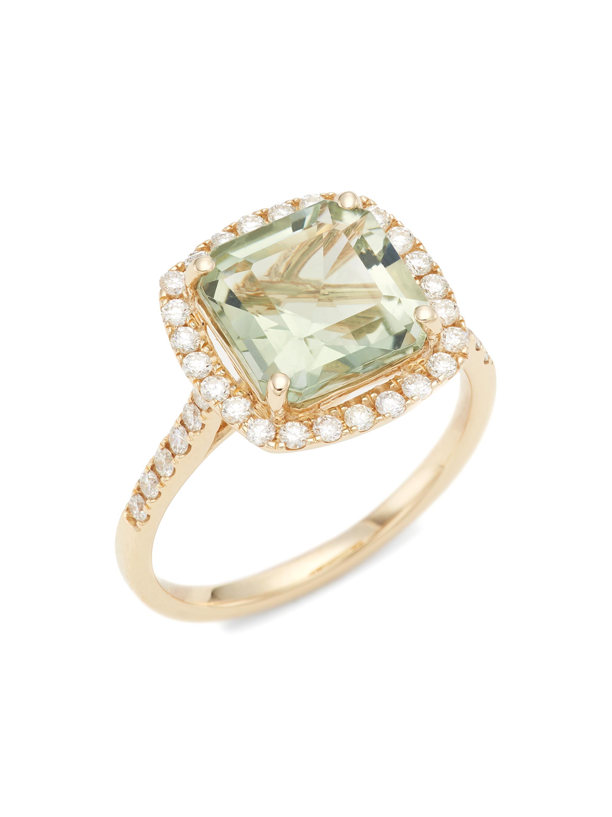 14K Gold, Diamond & Green Amethyst Ring