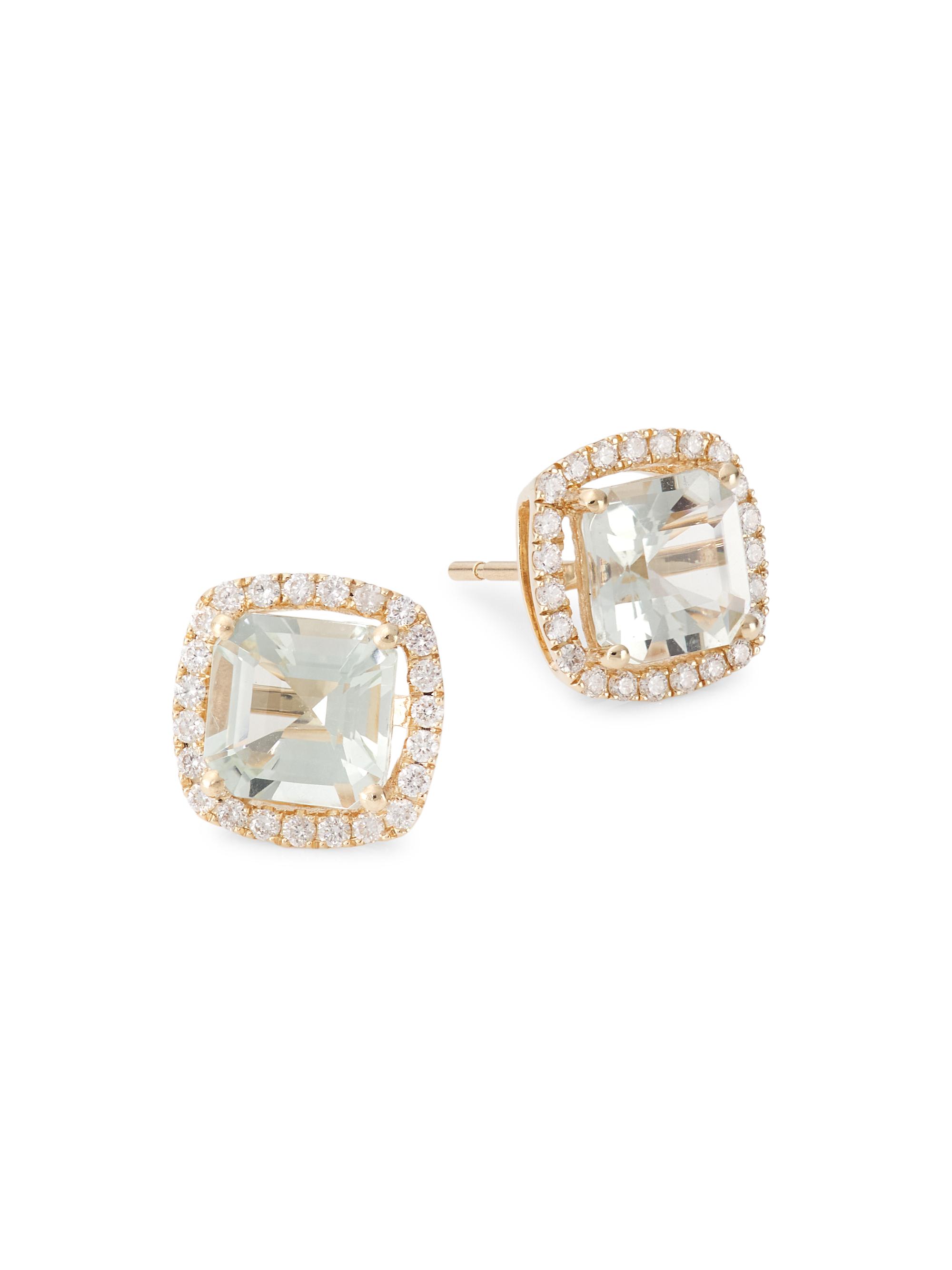 Saks Fifth Avenue Collection Women's 14K Gold, Diamond & Green Amethyst Stud Earrings - Gold