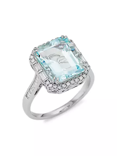 14K White Gold, Diamond & Aquamarine Ring
