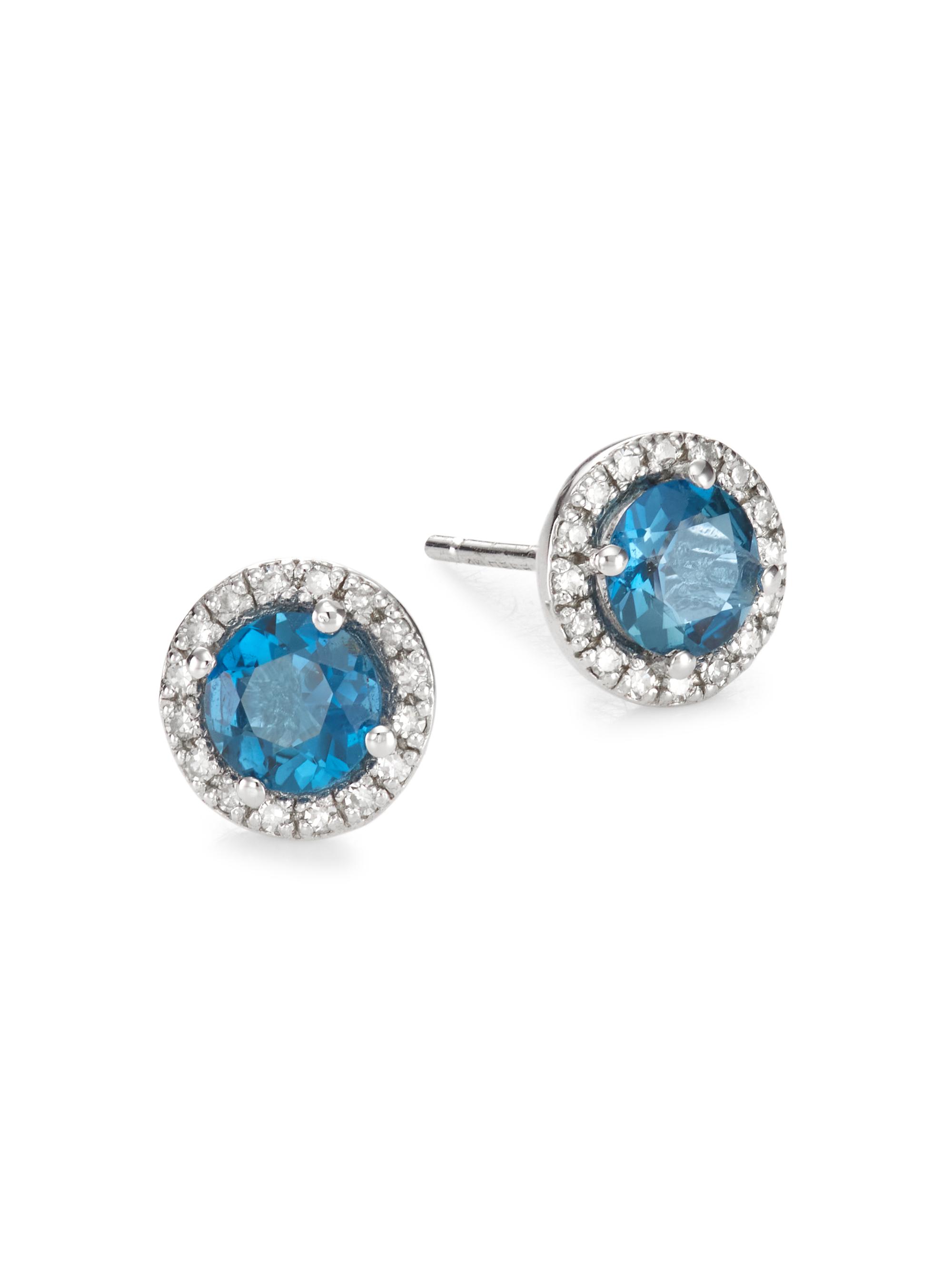 Saks Fifth Avenue Collection Women's 14K White Gold, London Blue Topaz & Diamond Round Stud Earrings - Blue Topaz