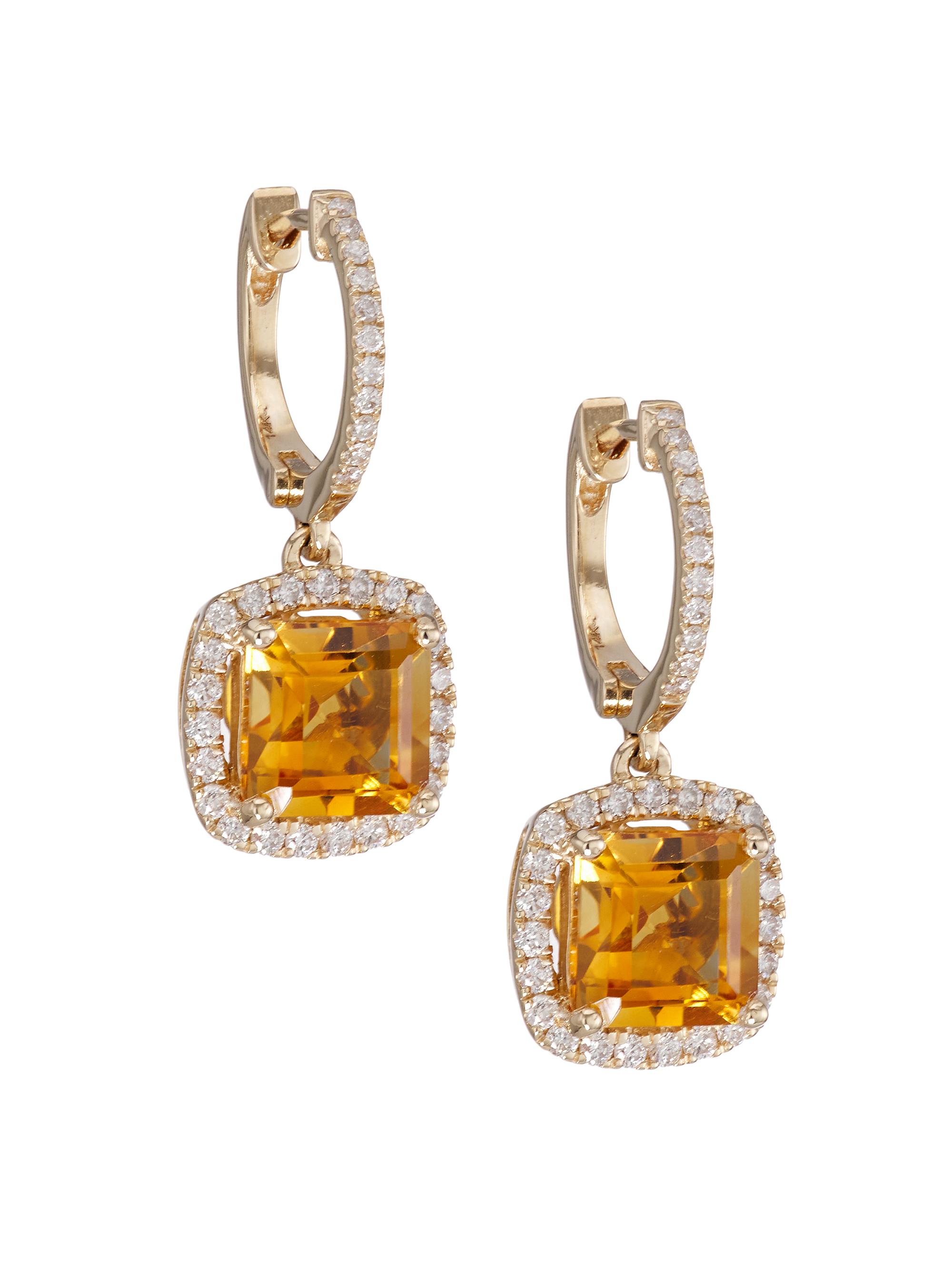 Saks Fifth Avenue Collection Women's 14K Gold, Diamond & Citrine Drop Earrings - Gold