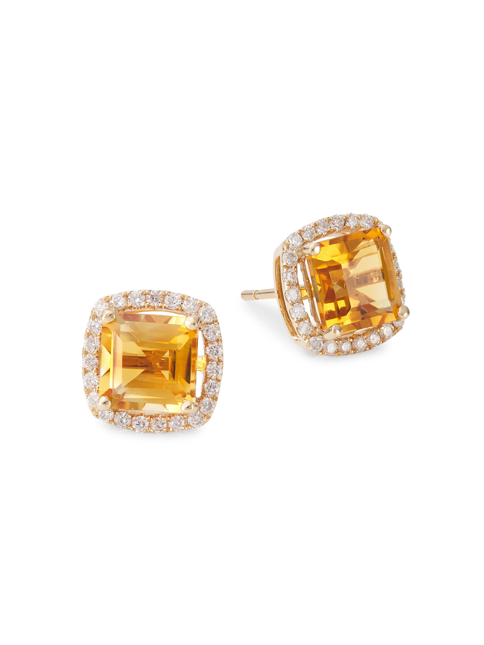 Saks Fifth Avenue Collection Women's 14K Gold, Diamond & Citrine Stud Earrings - Gold