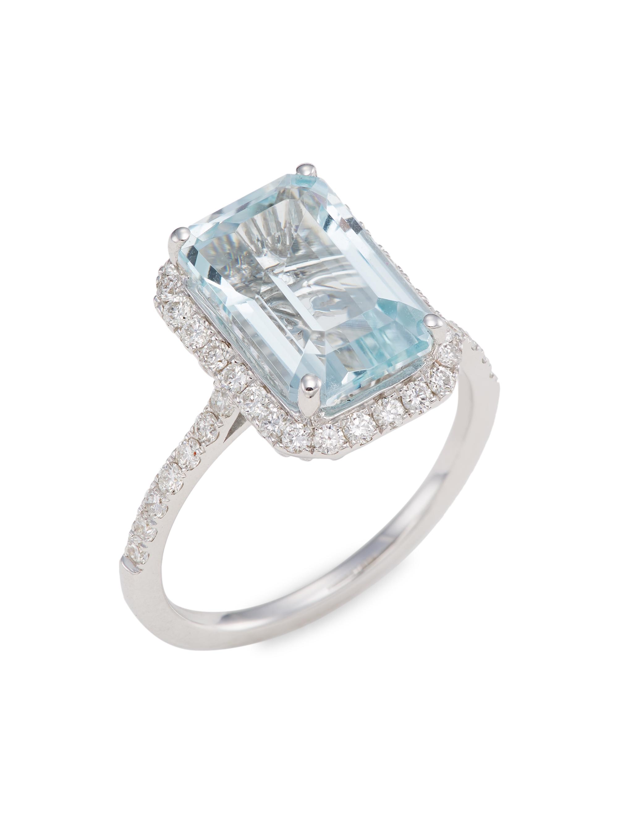 Saks Fifth Avenue Collection Women's 14K White Gold, Aquamarine & Diamond Ring - White Gold