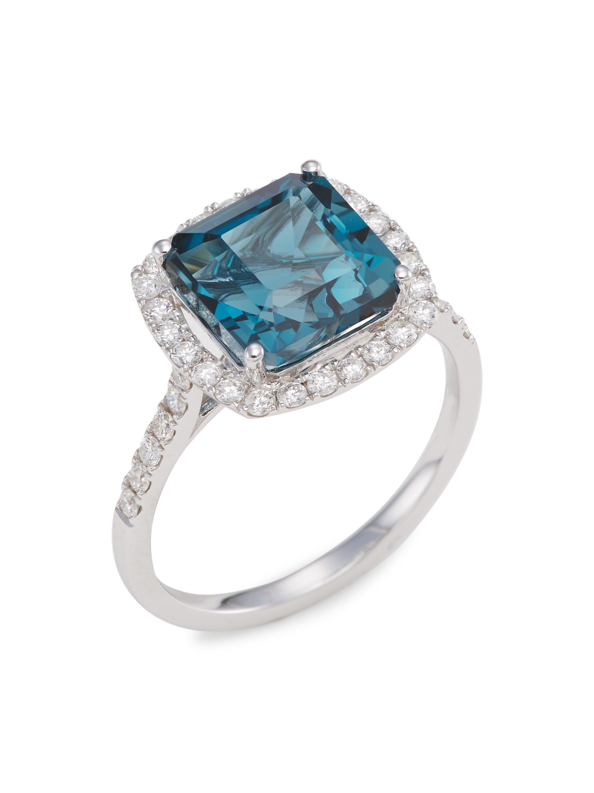 Saks Fifth Avenue Collection Women's 14K White Gold, London Blue Topaz & Diamond Cushion Ring - Blue Topaz