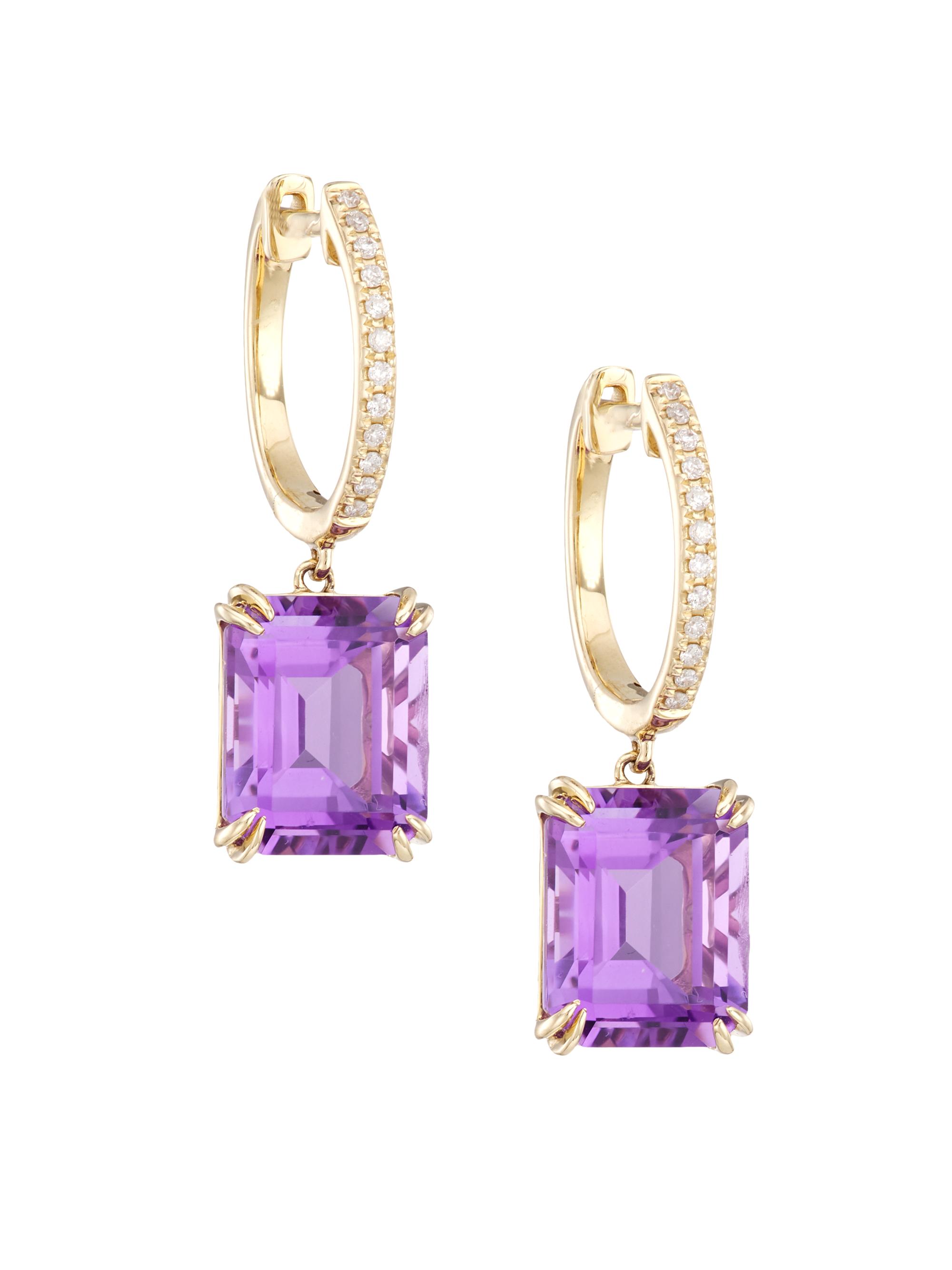 Saks Fifth Avenue Collection Women's 14K Gold, Diamond & Amethyst Drop Earrings - Gold